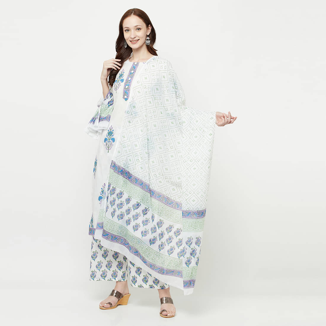 TAZO Unstitched Cotton Blend Printed Dress Material - White ( Pack of 1 ) TAZO Unstitched Cotton Blend Printed Dress Material - White ( Pack of 1 )