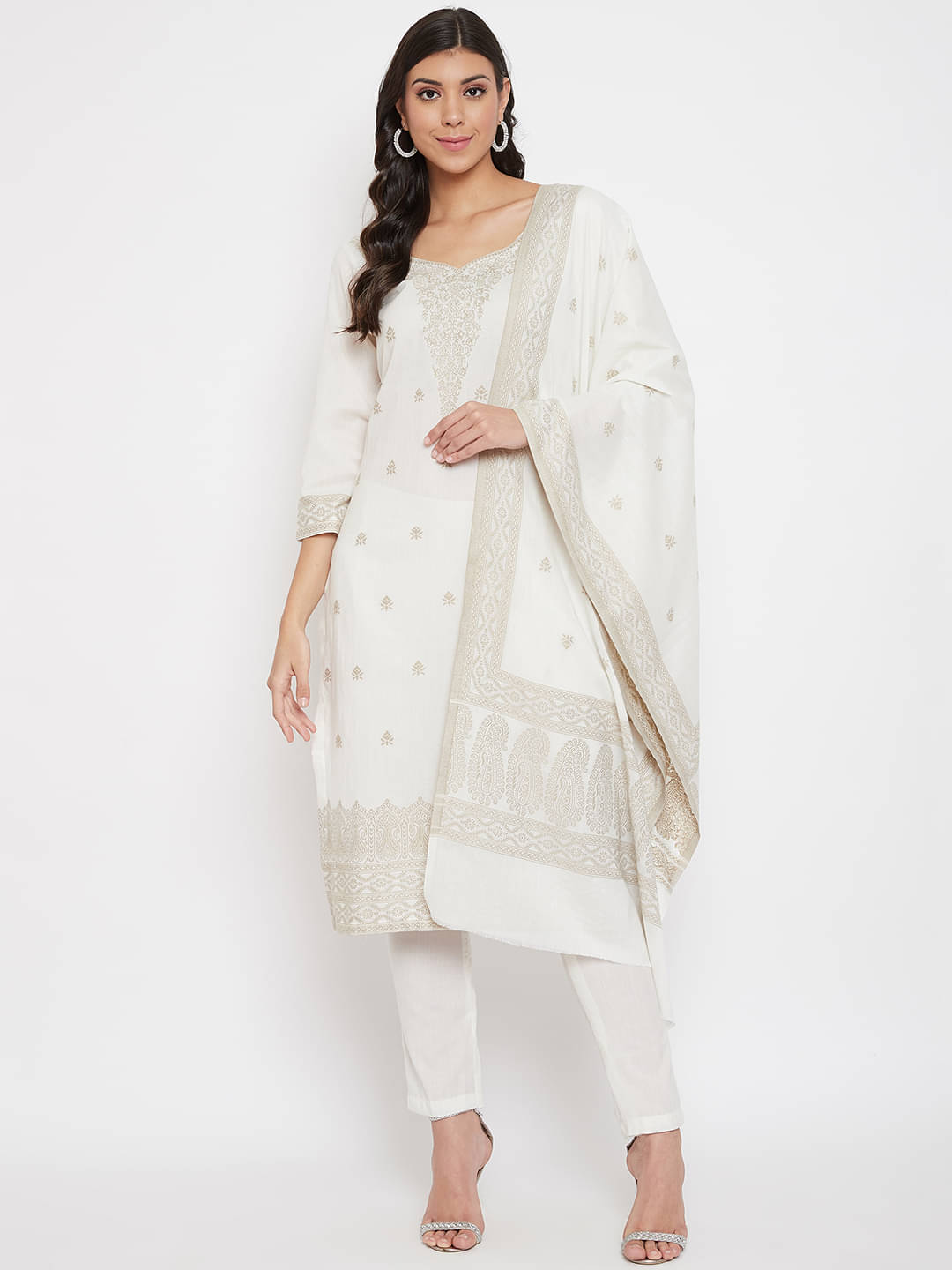 TAZO Unstitched Cotton Blend Printed Dress Material - White ( Pack of 1 ) TAZO Unstitched Cotton Blend Printed Dress Material - White ( Pack of 1 )