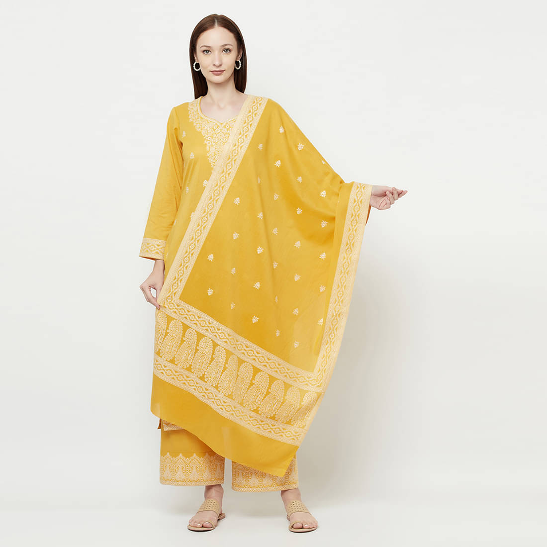     			TAZO Unstitched Cotton Blend Printed Dress Material - Yellow ( Pack of 1 )
