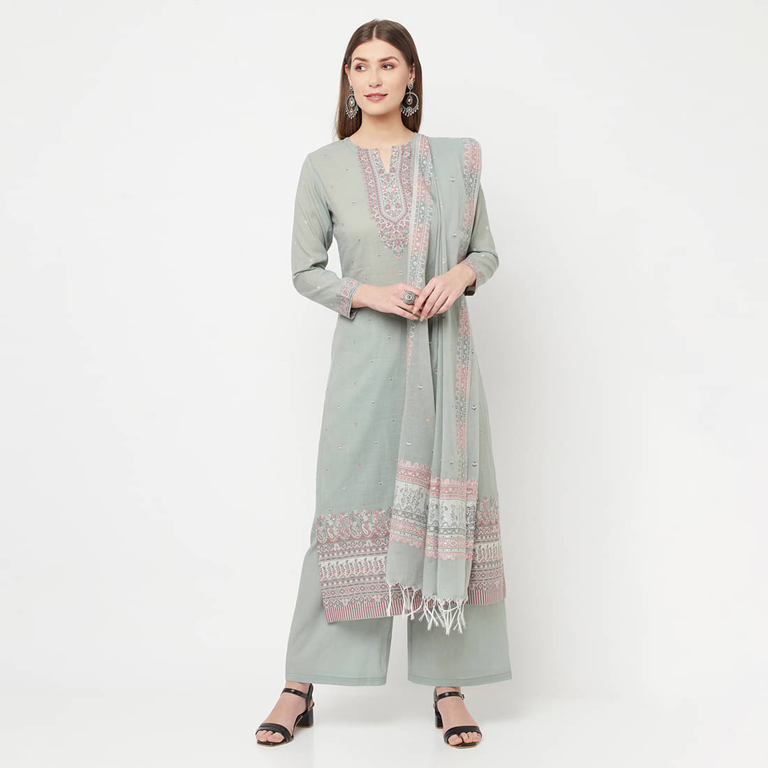     			TAZO Unstitched Cotton Printed Dress Material - Green ( Pack of 1 )