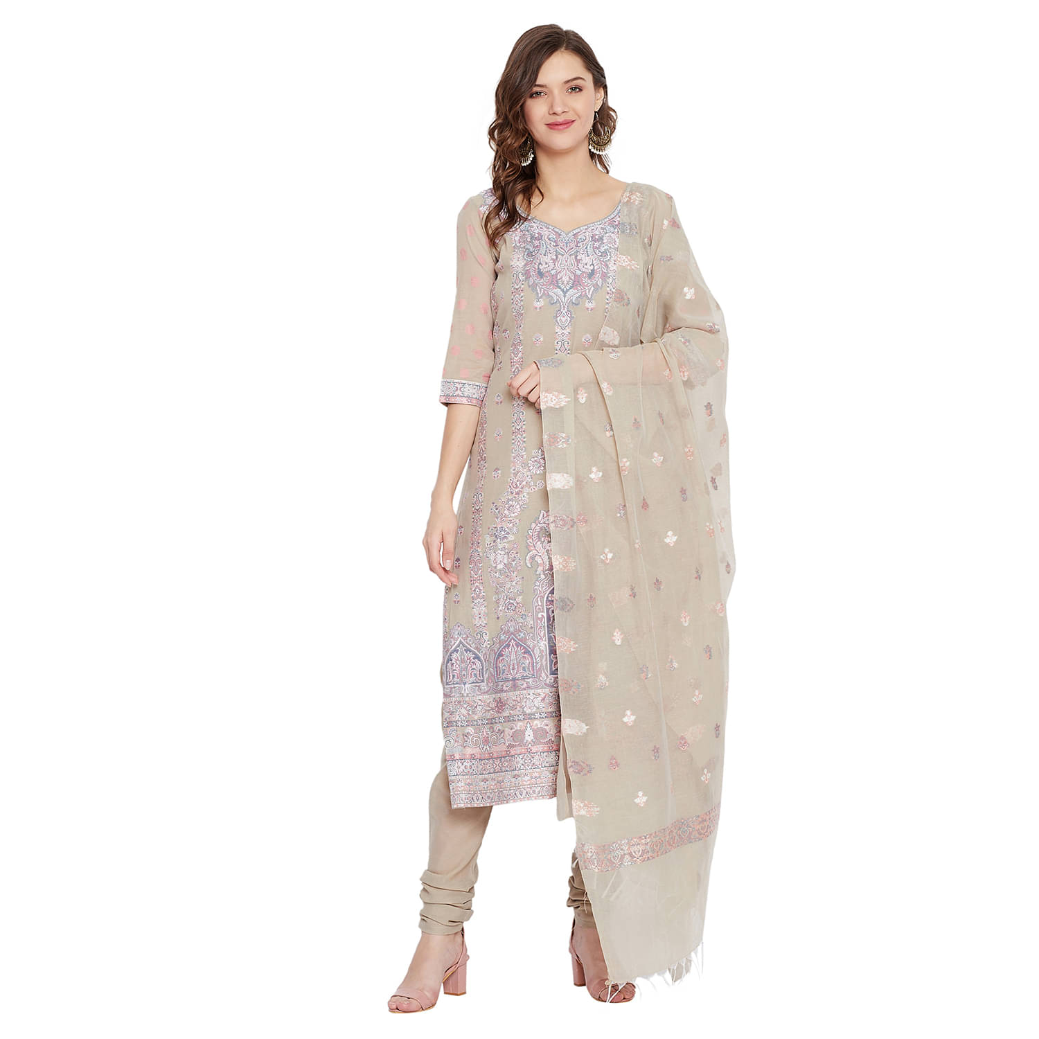    			TAZO Unstitched Cotton Printed Dress Material - Beige ( Pack of 1 )
