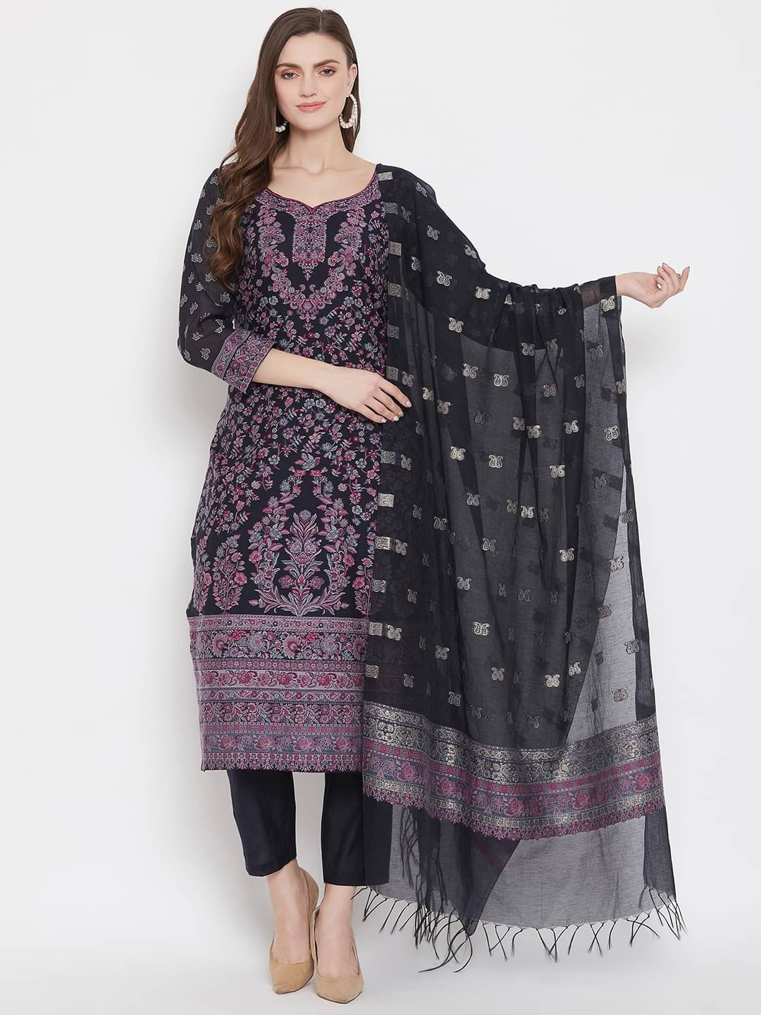 TAZO Unstitched Cotton Printed Dress Material - Navy Blue ( Pack of 1 ) TAZO Unstitched Cotton Printed Dress Material - Navy Blue ( Pack of 1 )