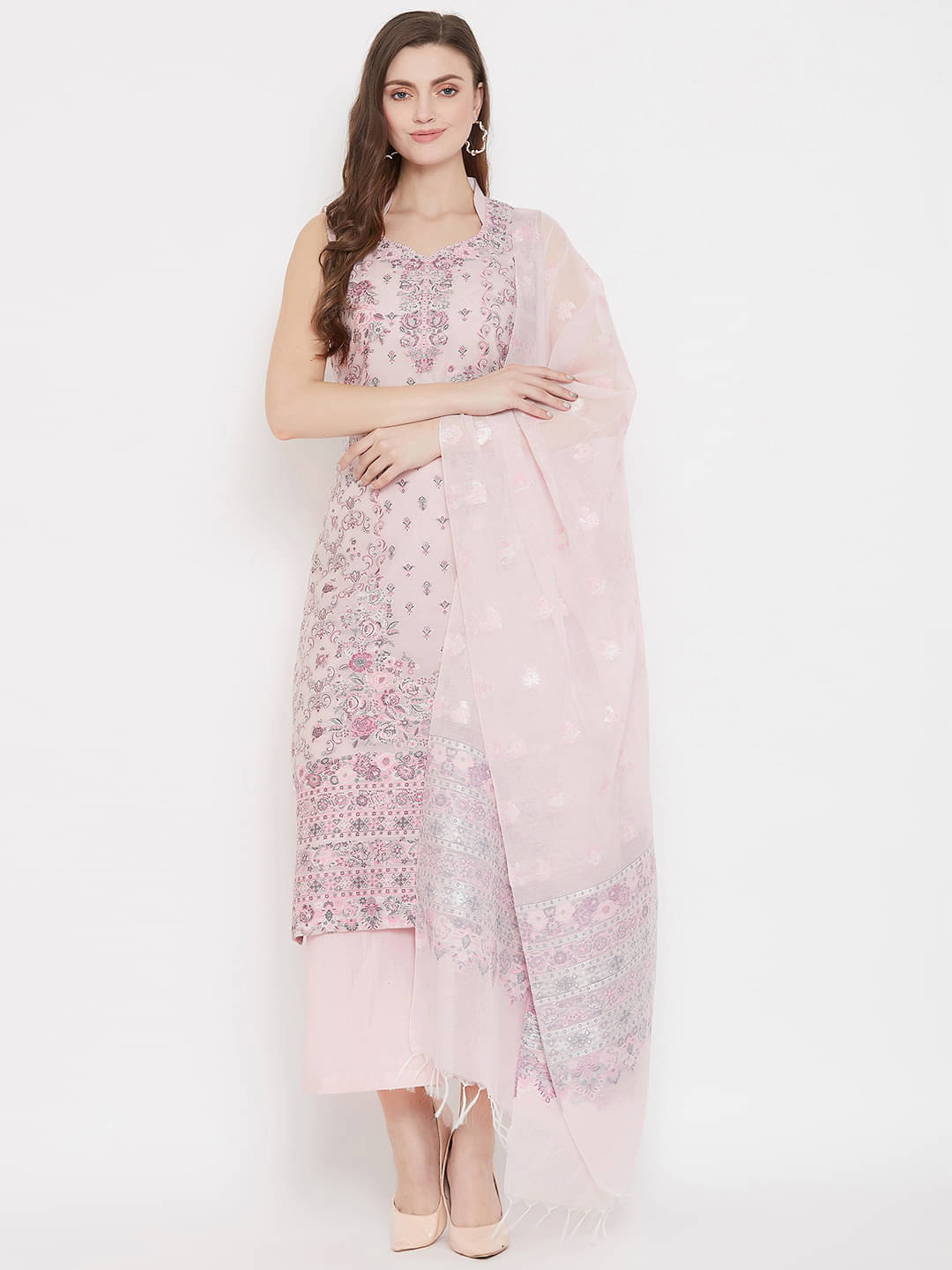     			TAZO Unstitched Cotton Printed Dress Material - Pink ( Pack of 1 )