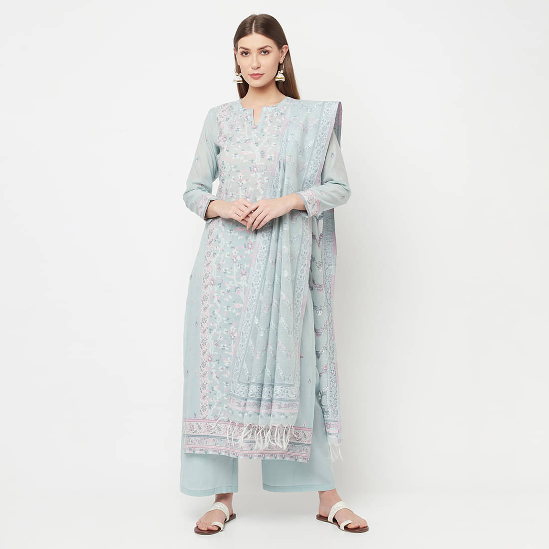 TAZO Unstitched Cotton Printed Dress Material - Light Blue ( Pack of 1 )     			TAZO Unstitched Cotton Printed Dress Material - Light Blue ( Pack of 1 )