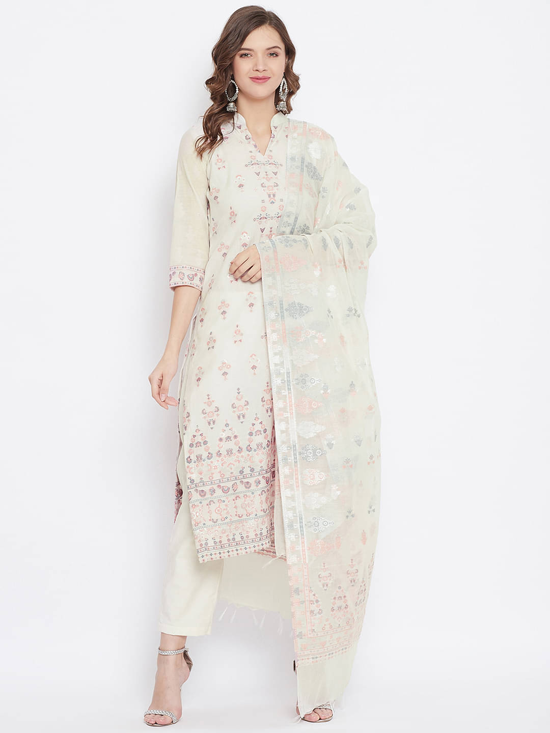     			TAZO Unstitched Cotton Printed Dress Material - White ( Pack of 1 )