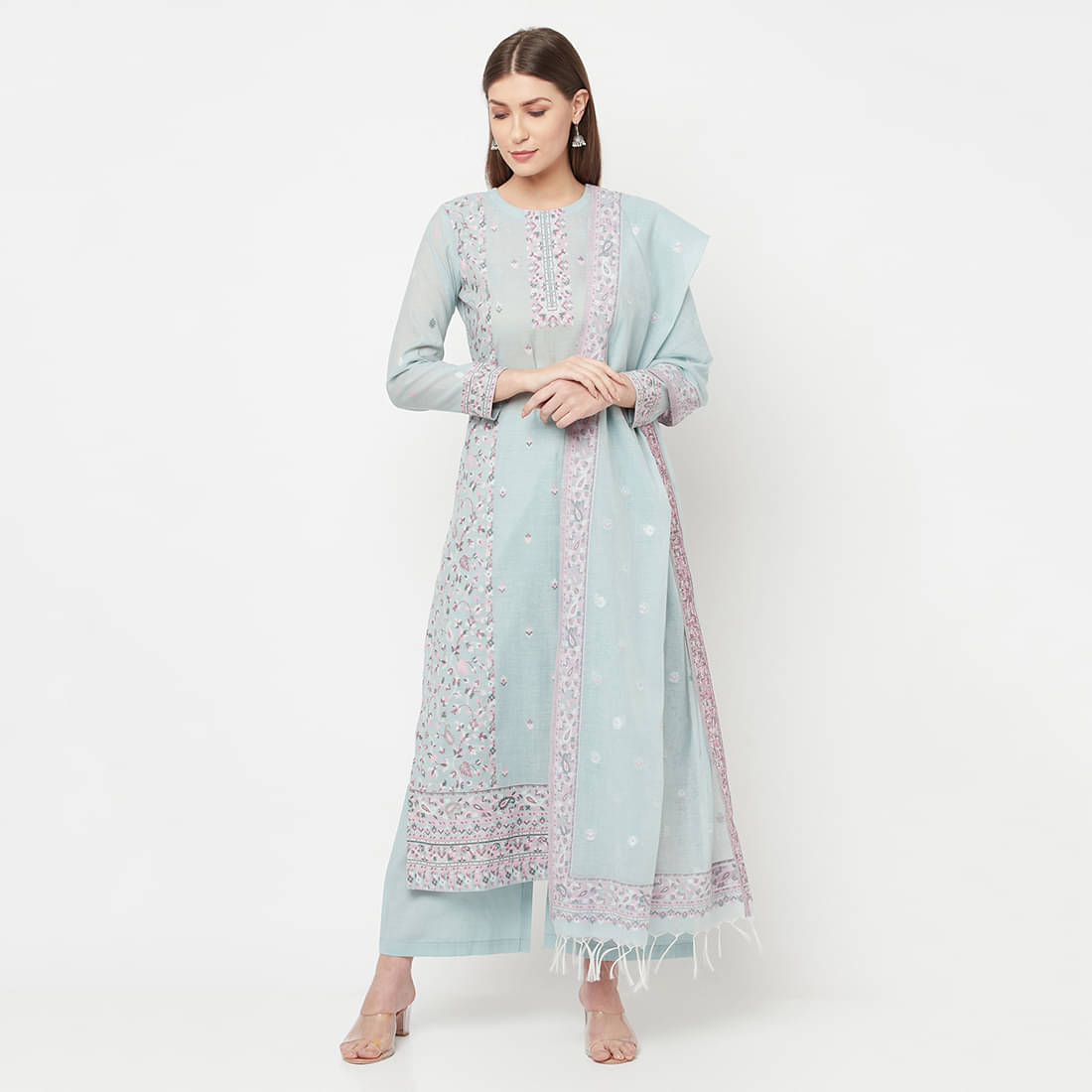 TAZO Unstitched Cotton Printed Dress Material - Light Blue ( Pack of 1 ) TAZO Unstitched Cotton Printed Dress Material - Light Blue ( Pack of 1 )