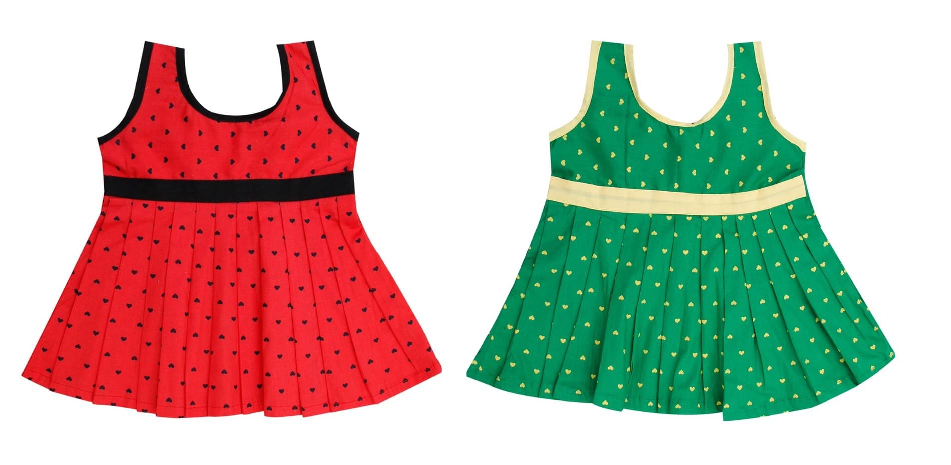    			The Creators Pack of 2 Baby Girls Cotton Blend Dress ( Red & Green )