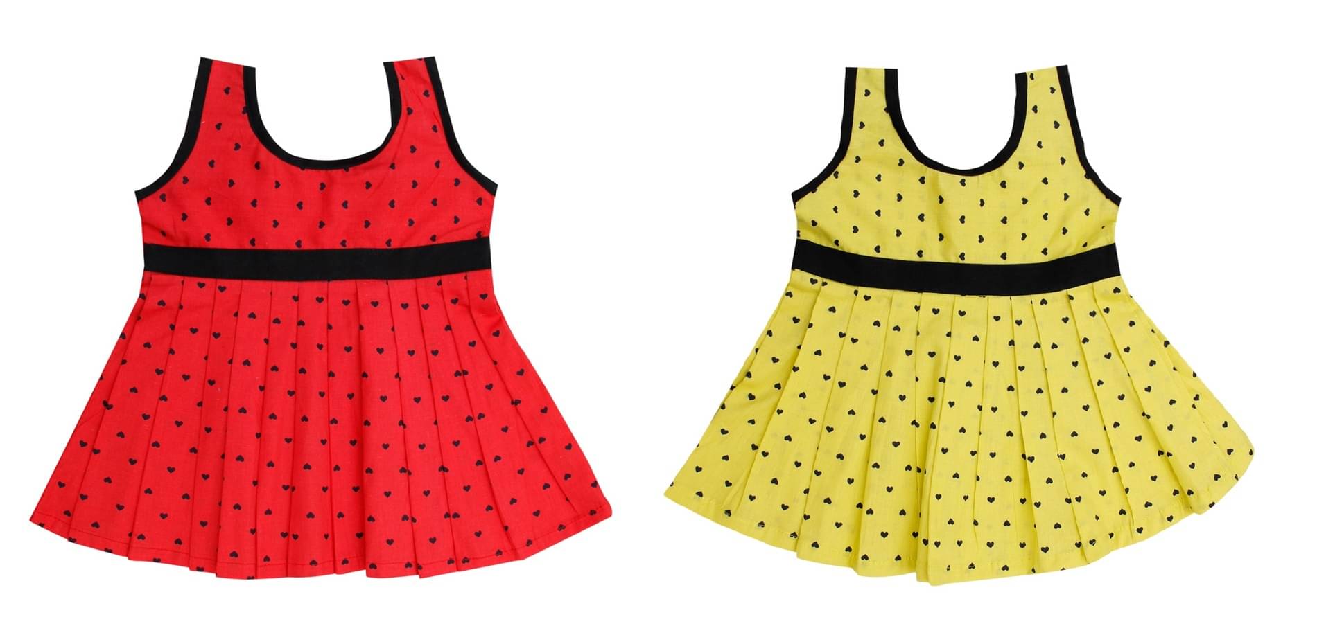    			The Creators Pack of 2 Baby Girls Cotton Blend Dress ( Red & Yellow )
