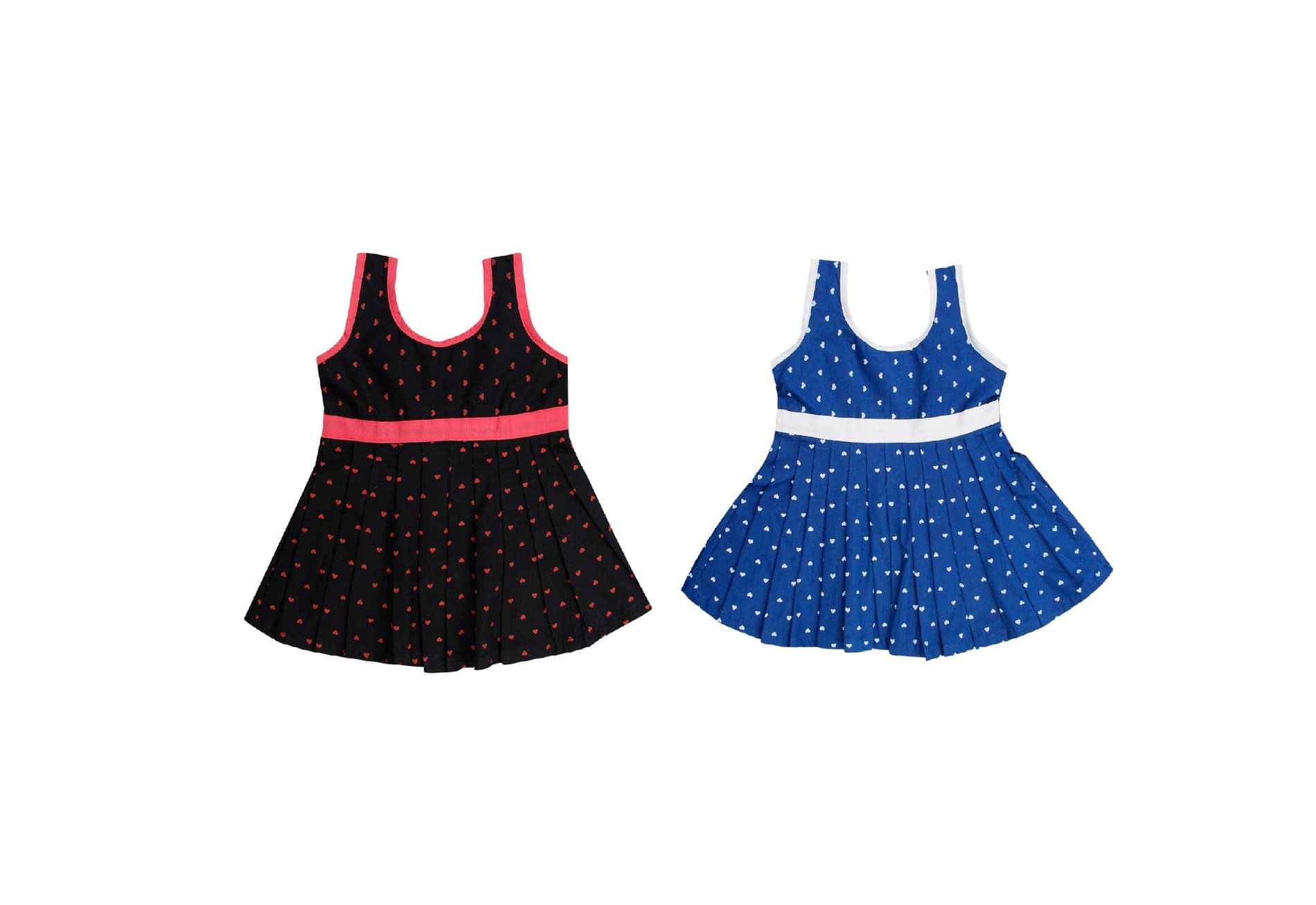     			The Creators Pack of 2 Baby Girls Cotton Blend Dress ( Blue & Black )