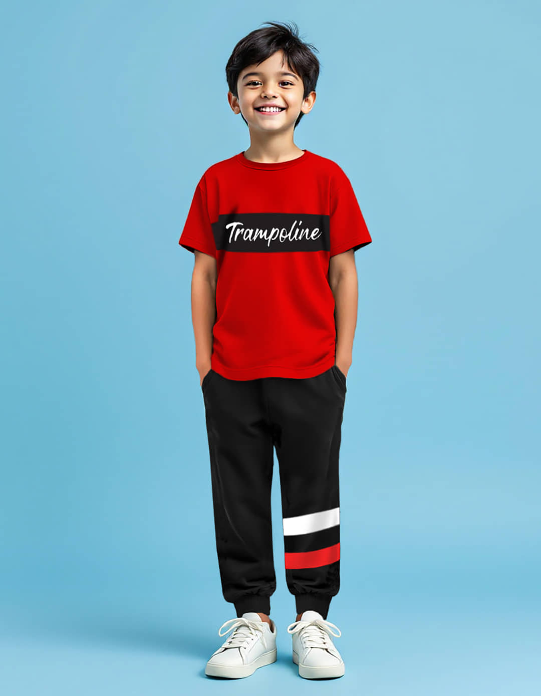 Trampoline Pack of 1 Boys Cotton Blend T-Shirt & Pants Set ( Black )