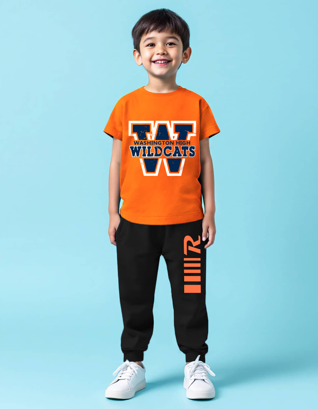 Trampoline Pack of 1 Boys Cotton Blend T-Shirt & Pants Set ( Orange )