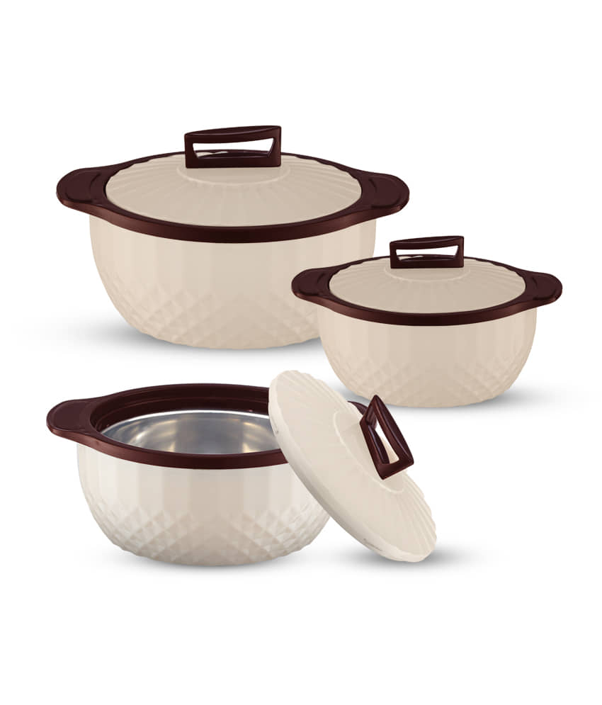 Trueware Eternity Inner Steel Outer PP Off White Steel Thermoware Casserole ( Set of 3 , 3250 mL )