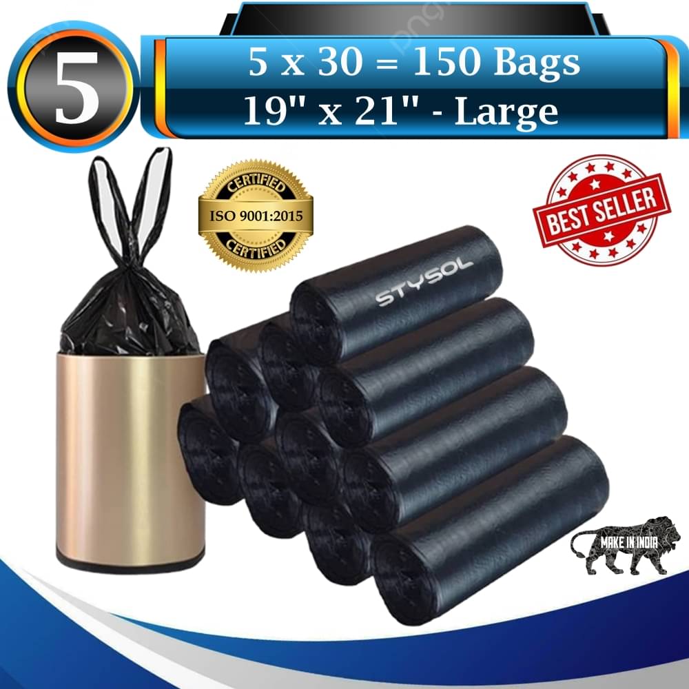 Useful Garbage Bags / Dustbin Bags (Pack Of 5 Roll) 150 Bags for Home, kitchen & office use/ 100% Biodegradable /140+ Micron Useful Garbage Bags / Dustbin Bags (Pack Of 5 Roll) 150 Bags for Home, kitchen & office use/ 100% Biodegradable /140+ Micron