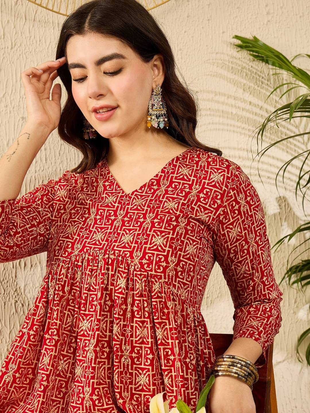     			Vaamsi Women's Viscose Rayon Peplum Top ( Red )