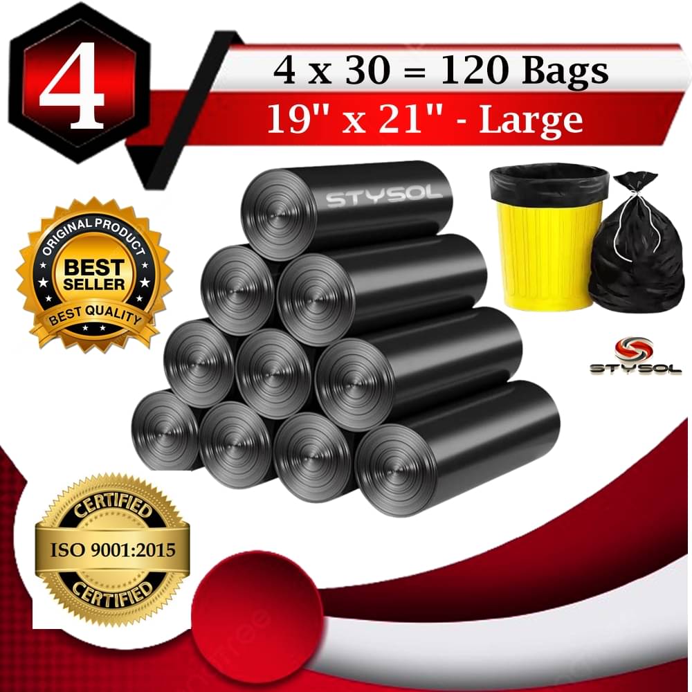     			Waste Disposal Biodegradable Garbage Bags 19 X 21 Inches (Medium Size) 120 Bags (4 Rolls) Dustbin Bag/Trash Bag - Black Color