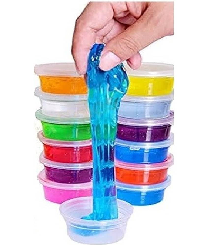 freedy Set of 12 Flexible Crystal Slime Magic Mud Soft Transparent Jelly Clay Putty Toys for Kids Boys Girls with Clay Modelling Tools Non Toxic - Multi Color - Stationery | Buy online on ZillyBuy