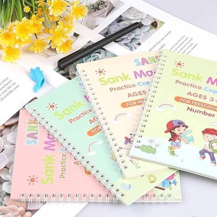4 Set Magic Practice Copybook, Reusable Groove Calligraphy for Children, Magic Handwriting Calligraphy Copy Books for Kids, Preschool Tracing Book with Magic Pens 4 Set Magic Practice Copybook, Reusable Groove Calligraphy for Children, Magic Handwriting Calligraphy Copy Books for Kids, Preschool Tracing Book with Magic Pens