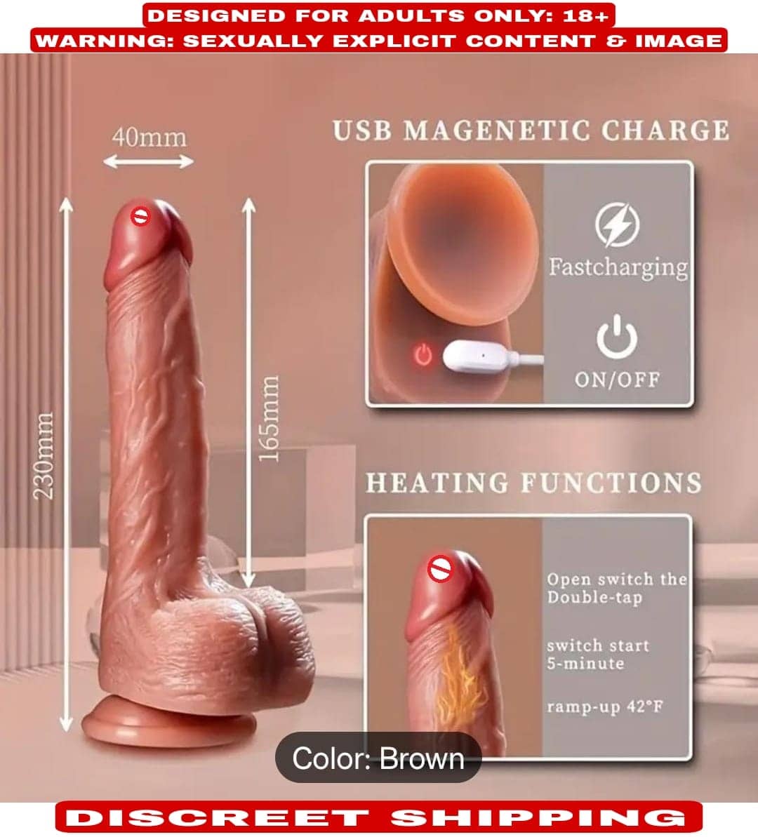 9.5" REALISTIC SILICONE TELESCOPIC SUCTION DILDO WITH HEATING AND REMOTE CONTROL FOR WOMEN BY KAMAHOUSE (LOW PRICE SEX TOYS)