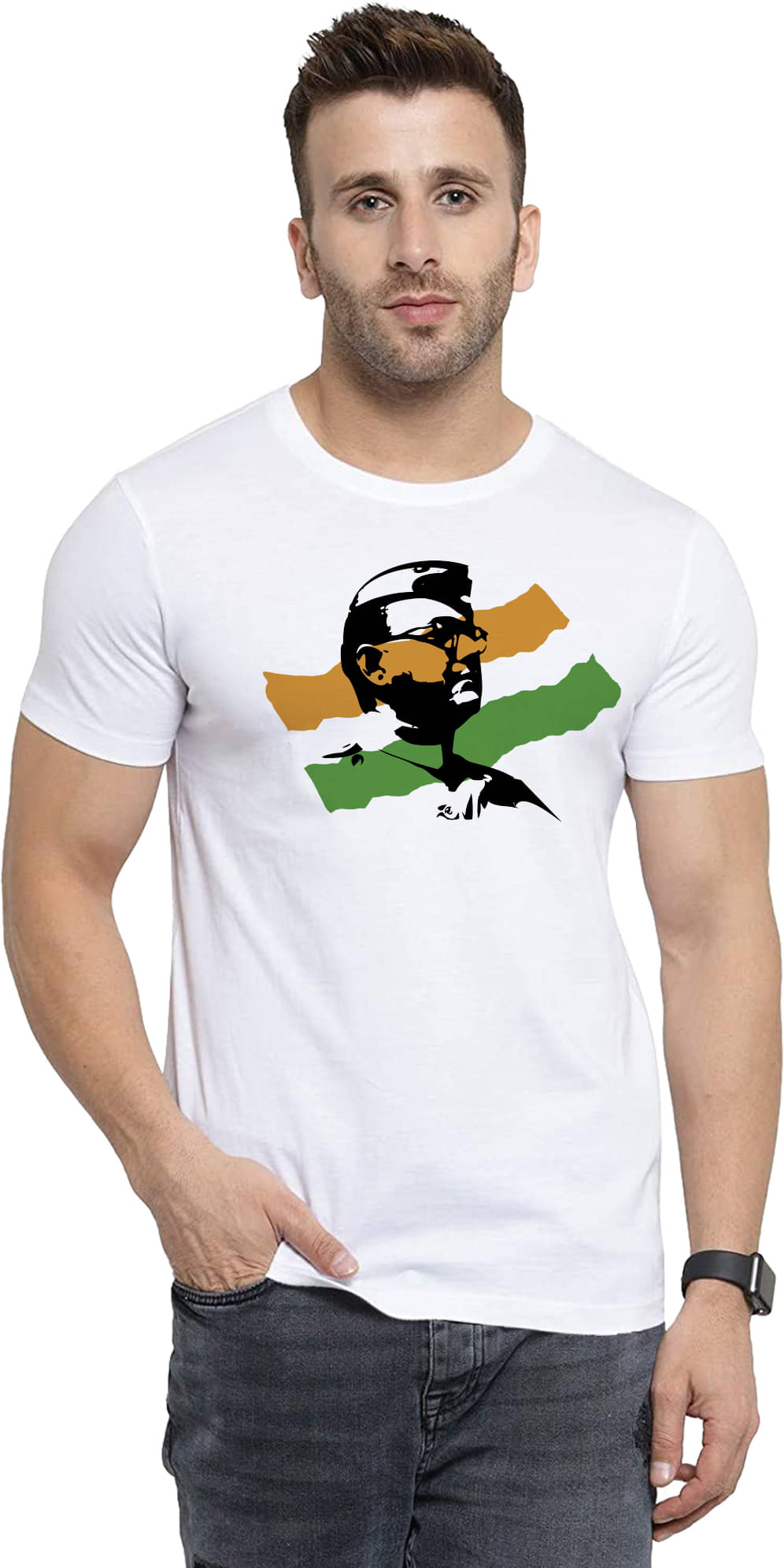     			BINAYAK Cotton Blend Regular Fit Printed Half Sleeves Men's Round T-Shirt - White ( Pack of 1 )