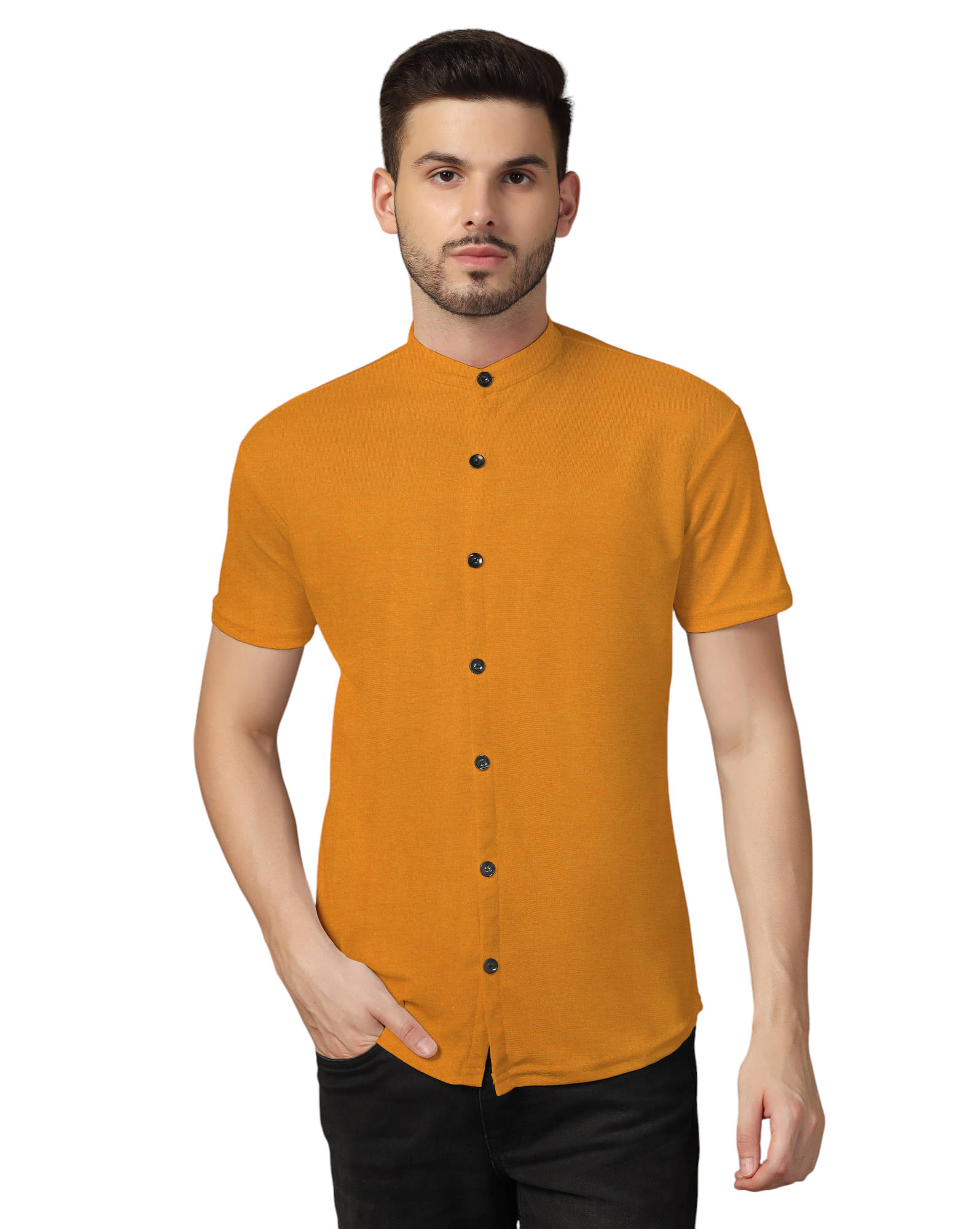 Beyou Fashion Cotton Blend Regular Fit Solids Half Sleeves Men's Casual Shirt - Gold ( Pack of 1 ) Beyou Fashion Cotton Blend Regular Fit Solids Half Sleeves Men's Casual Shirt - Gold ( Pack of 1 )