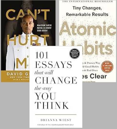     			Can't Hurt Me + Atomic Habits + 101 Essays That Will Change The Way You Think