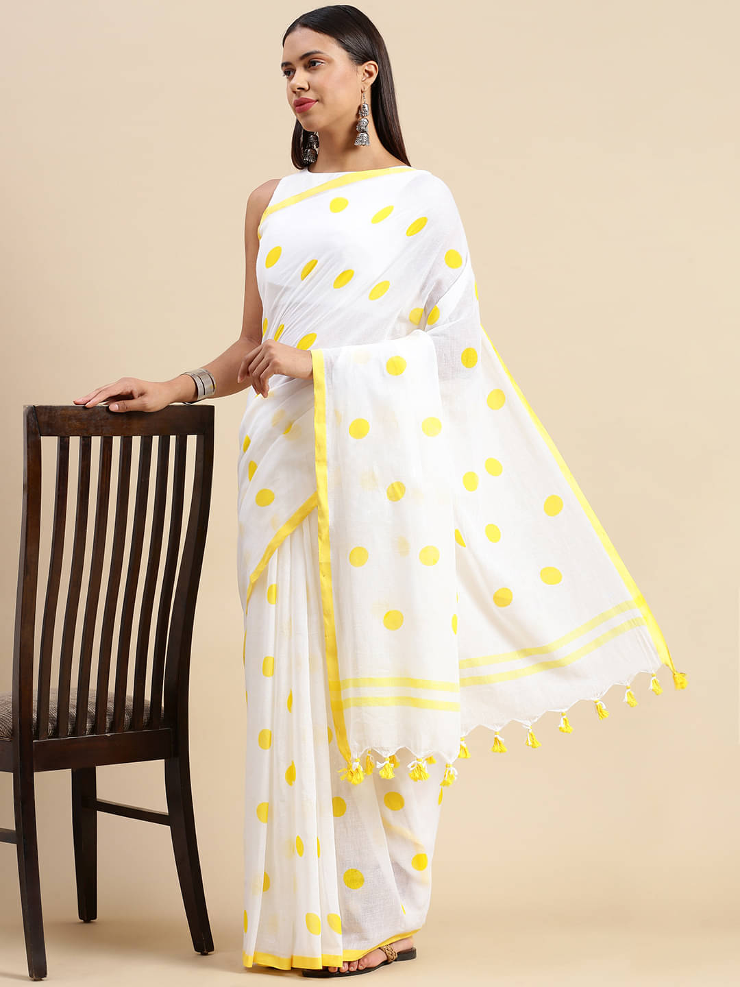     			Desh Bidesh Cotton Printed Saree Without Blouse Piece ( Yellow )