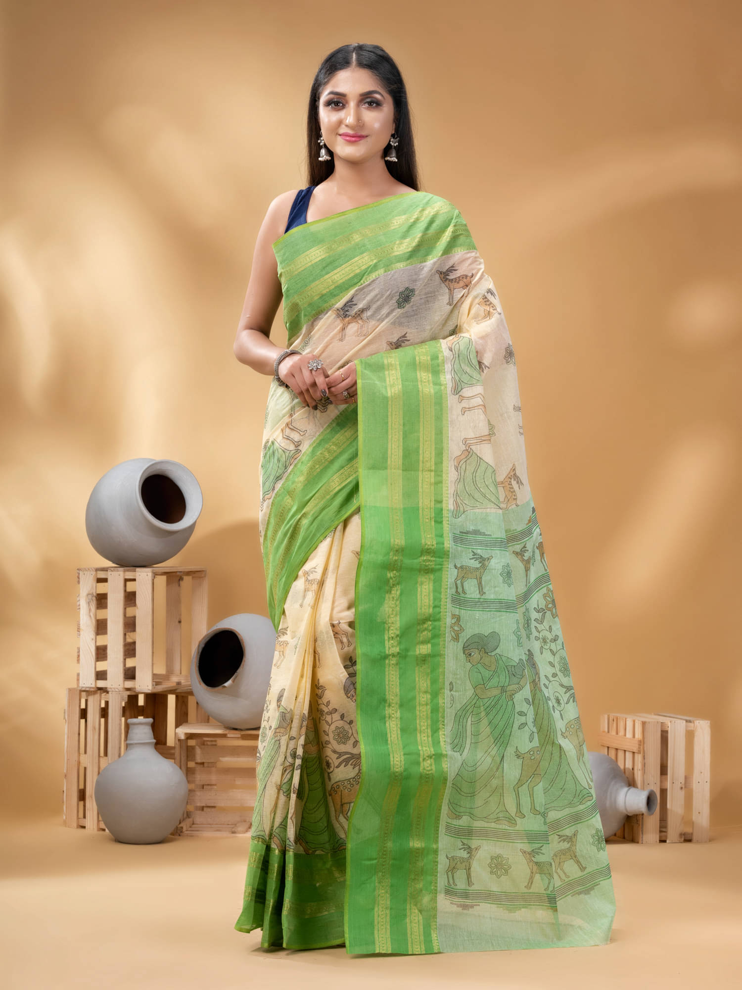 Desh Bidesh Cotton Printed Saree Without Blouse Piece ( Green )     			Desh Bidesh Cotton Printed Saree Without Blouse Piece ( Green )