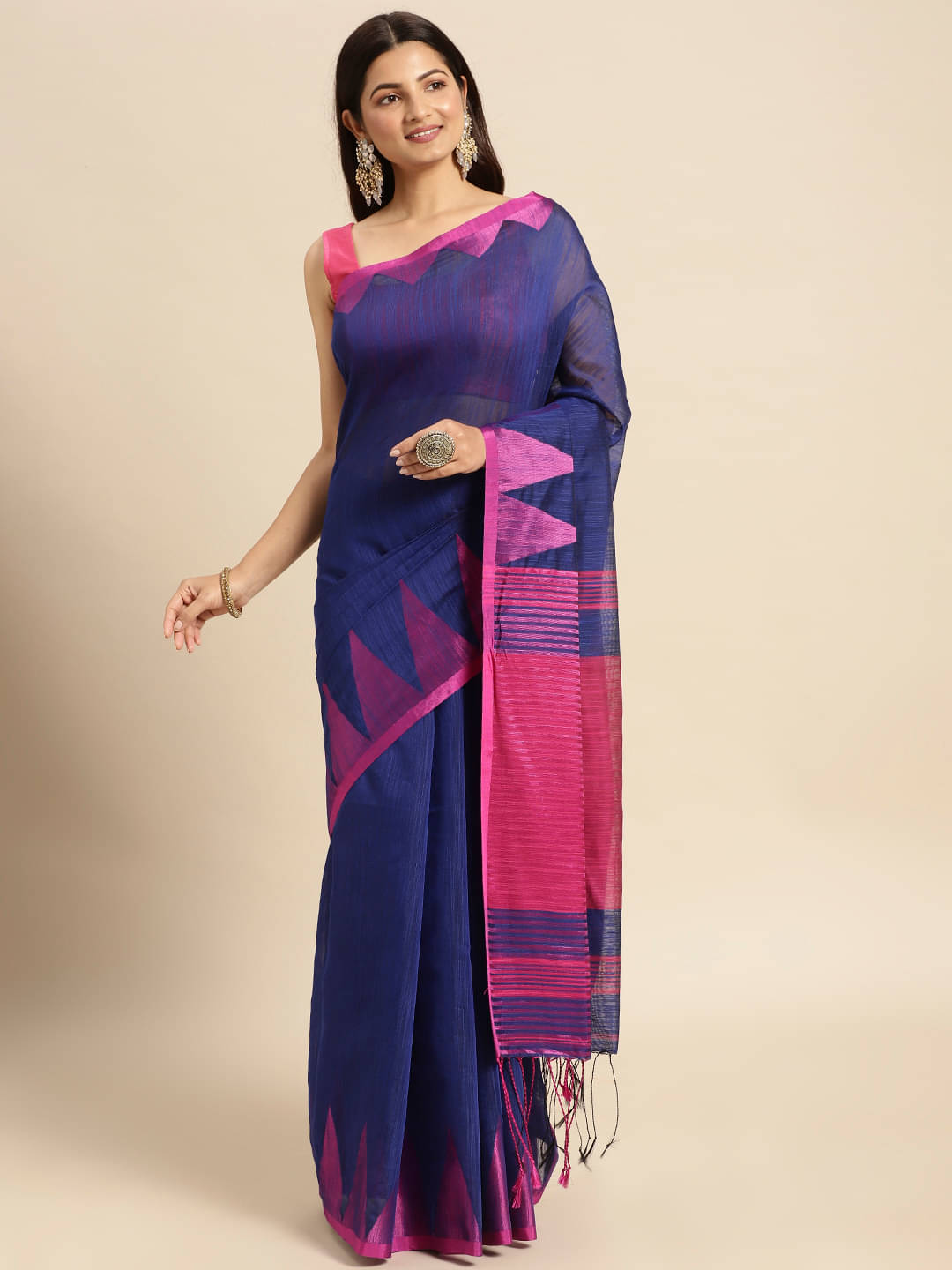     			Desh Bidesh Cotton Printed Saree With Unstitched Blouse Piece ( Blue )