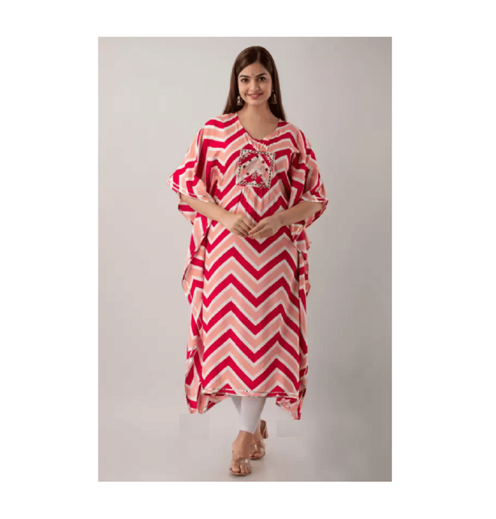 ETZIN Pack of 1 Rayon Printed Kaftan Women's Kurti - ( Pink ) - Kurtis, Tunics | Buy online on ZillyBuy