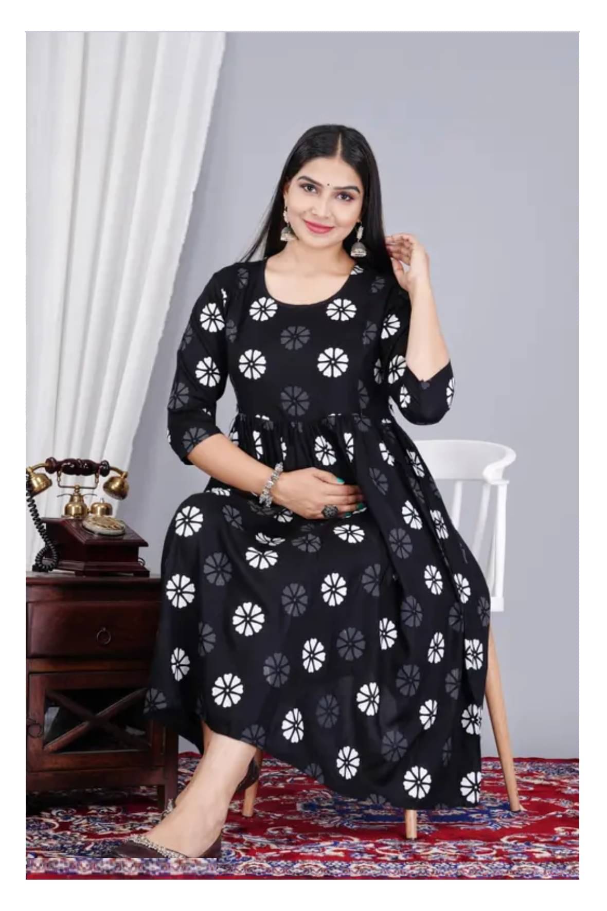 ETZIN Pack of 1 Rayon Printed Flared Women's Kurti - ( Black ) ETZIN Pack of 1 Rayon Printed Flared Women's Kurti - ( Black )