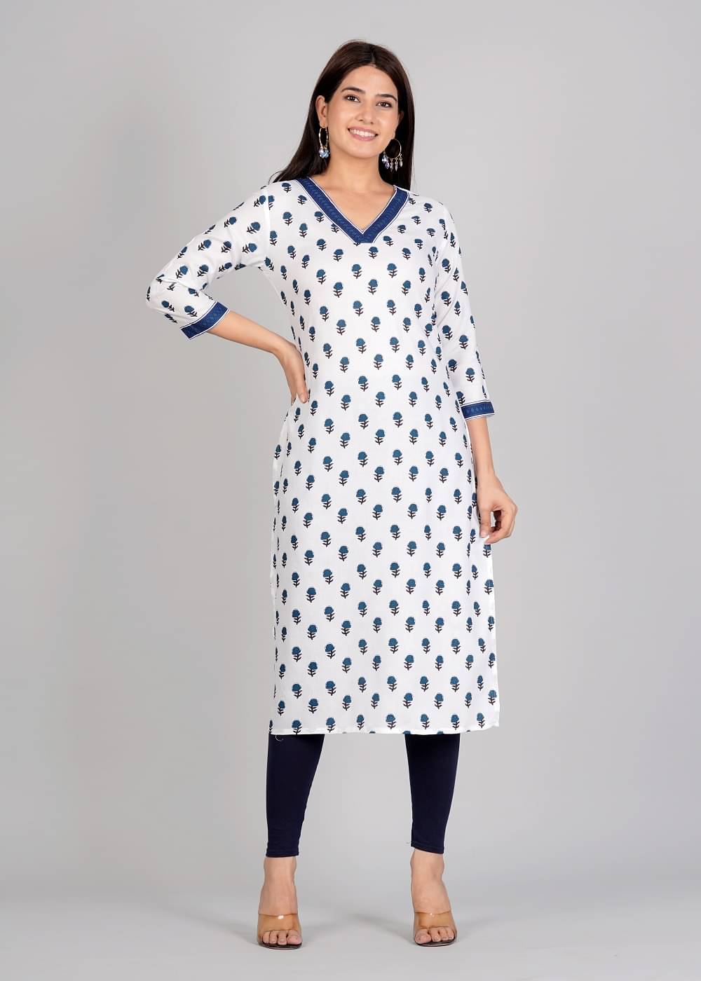     			ETZIN Pack of 1 Rayon Printed Straight Women's Kurti - ( White )
