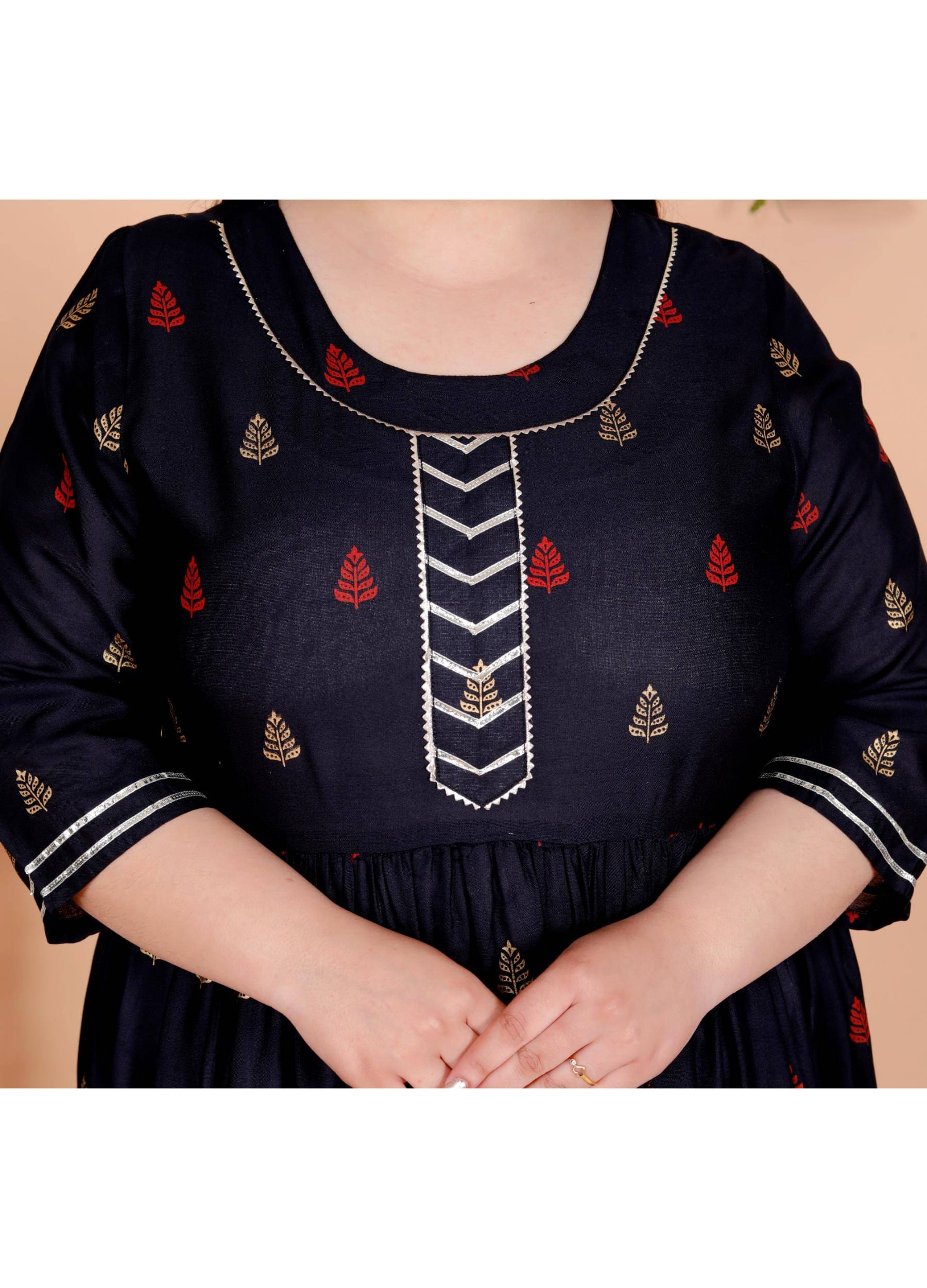 Flavia Creation Pack of 1 Cotton Blend Printed Anarkali Women's Kurti - ( Navy Blue ) Flavia Creation Pack of 1 Cotton Blend Printed Anarkali Women's Kurti - ( Navy Blue )