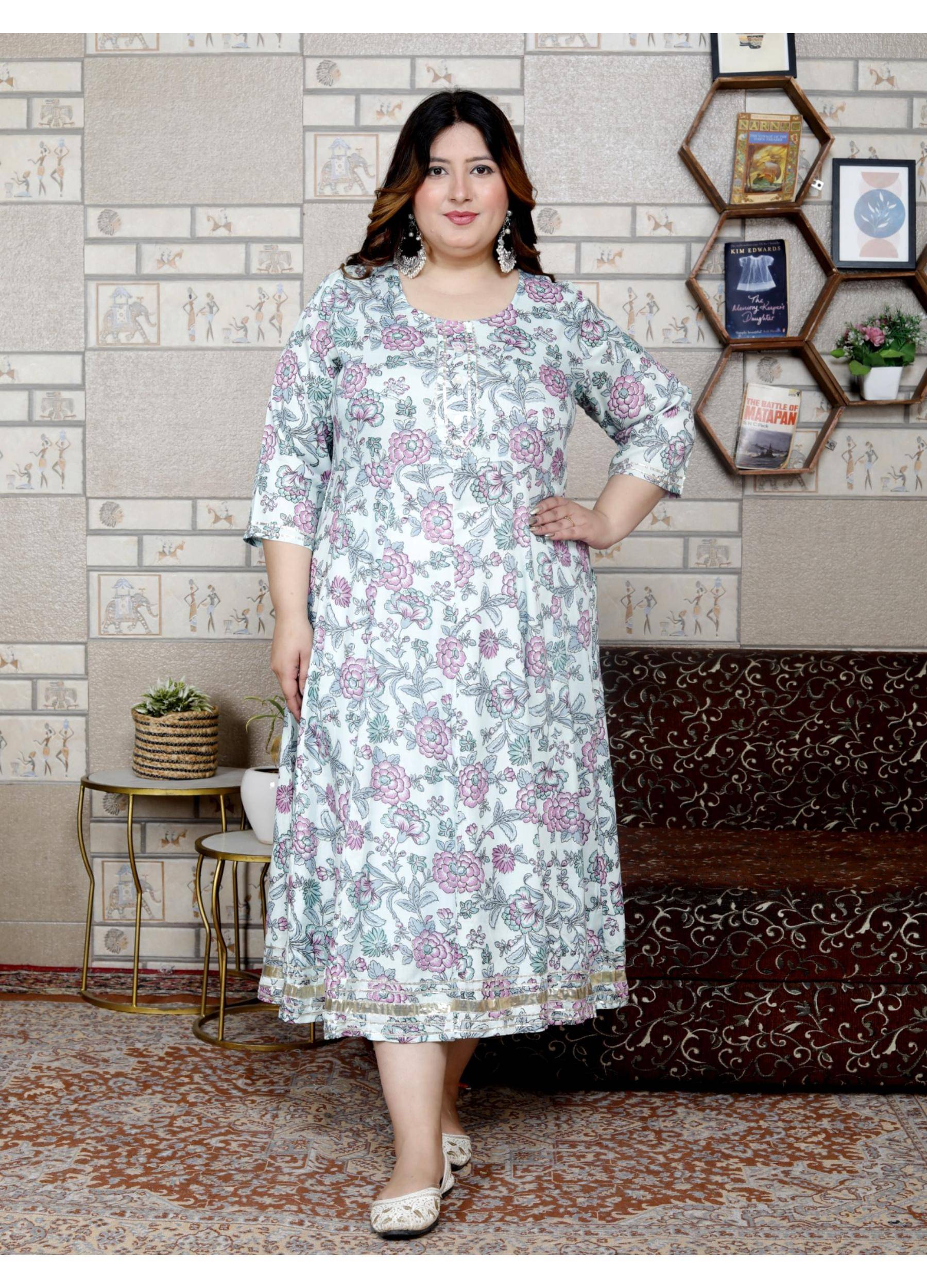 Flavia Creation Women Cotton Blend Printed Anarkali Kurti ( Blue ) Flavia Creation Women Cotton Blend Printed Anarkali Kurti ( Blue )