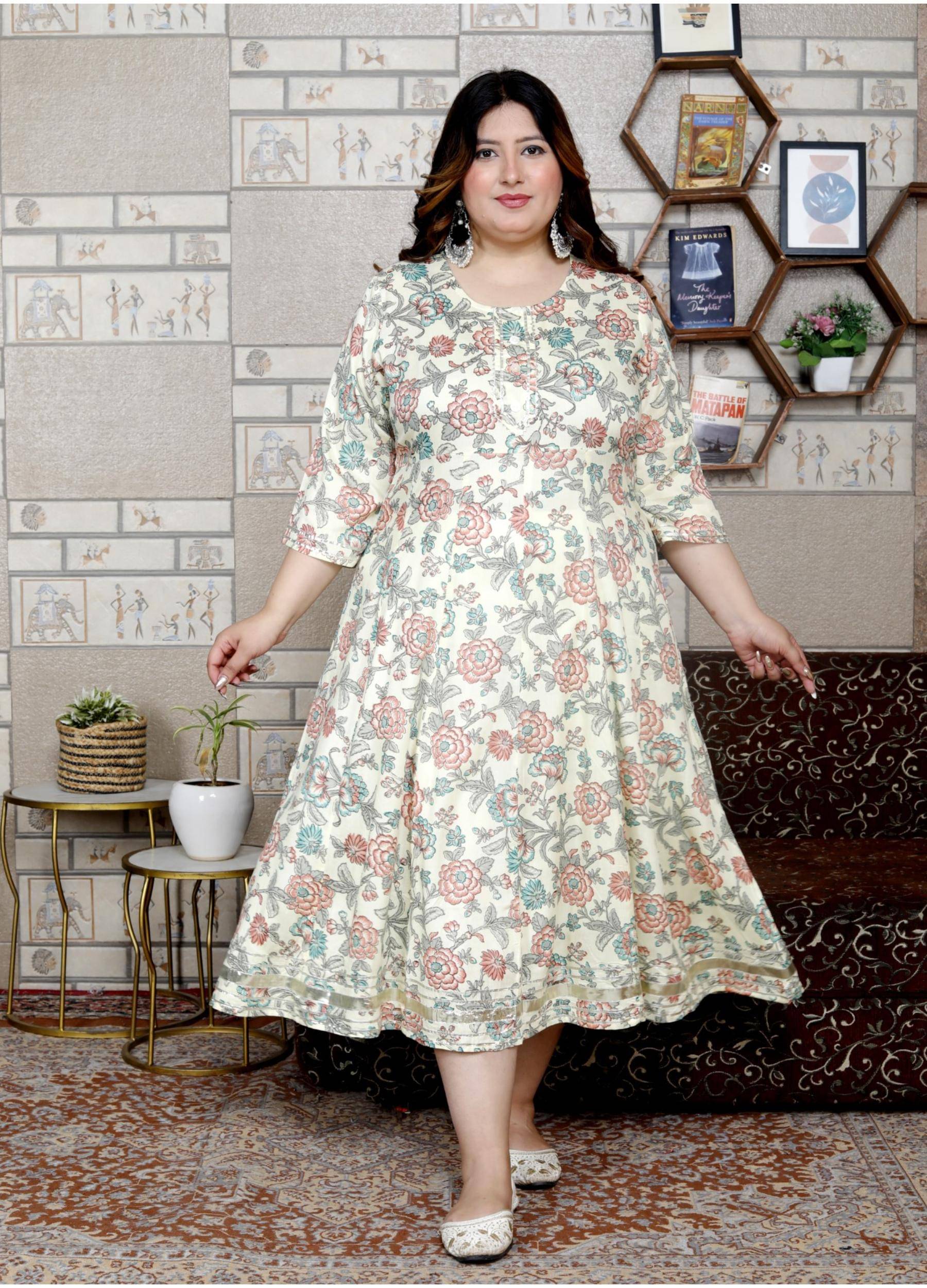 Flavia Creation Women Cotton Blend Printed Anarkali Kurti ( Cream ) Flavia Creation Women Cotton Blend Printed Anarkali Kurti ( Cream )