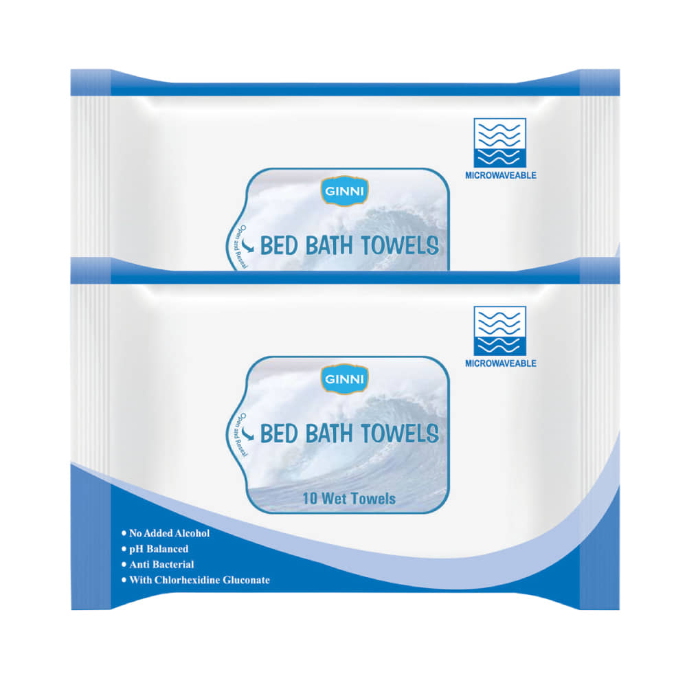 Ginni Hygiene Bed Bath Towel For Adults & Patients (Pack of 2) (10 Wipes/Pack) Wet Wipes ( 20 Pcs )