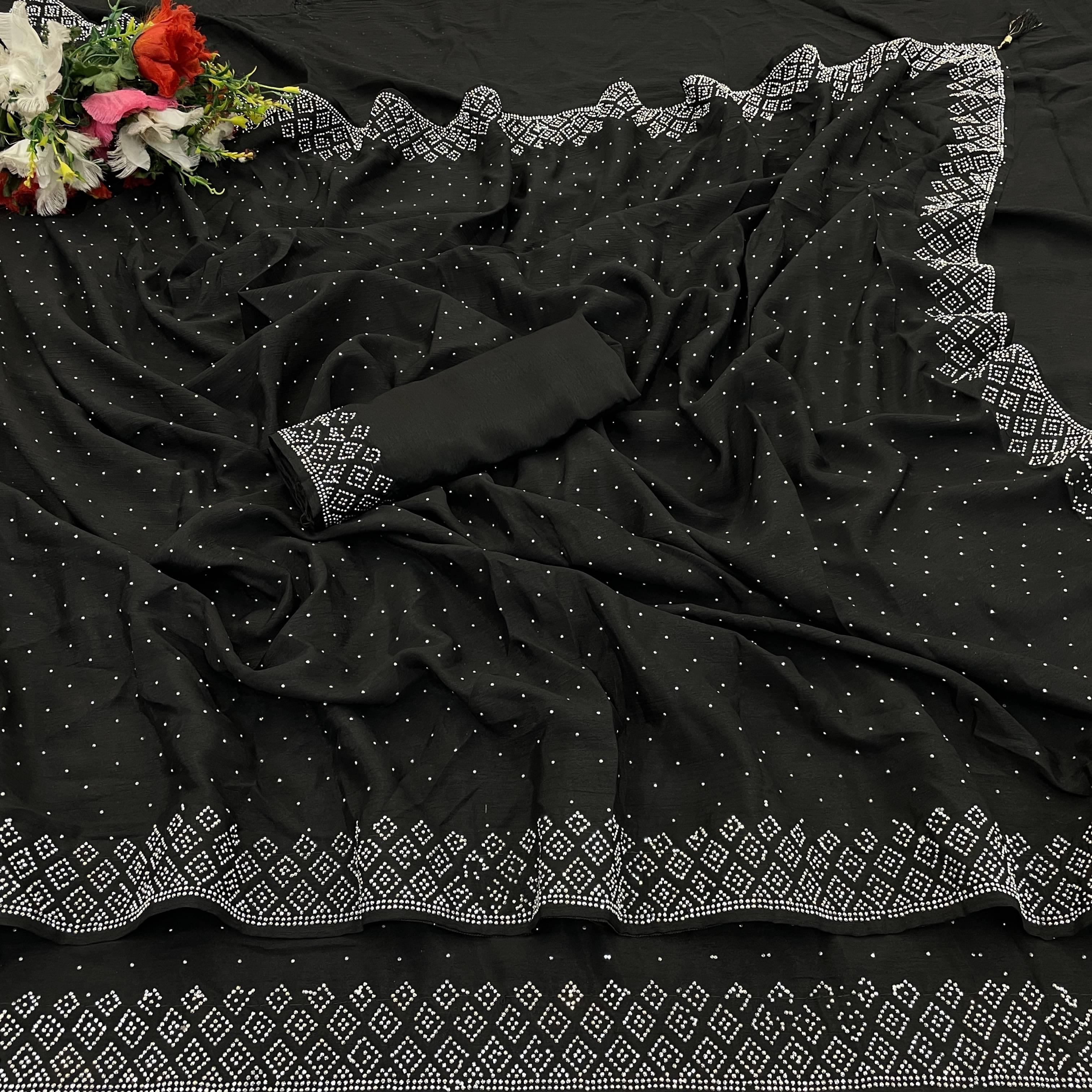 Gullak Crepe Embellished Saree With Unstitched Blouse Piece ( Black ) Gullak Crepe Embellished Saree With Unstitched Blouse Piece ( Black )