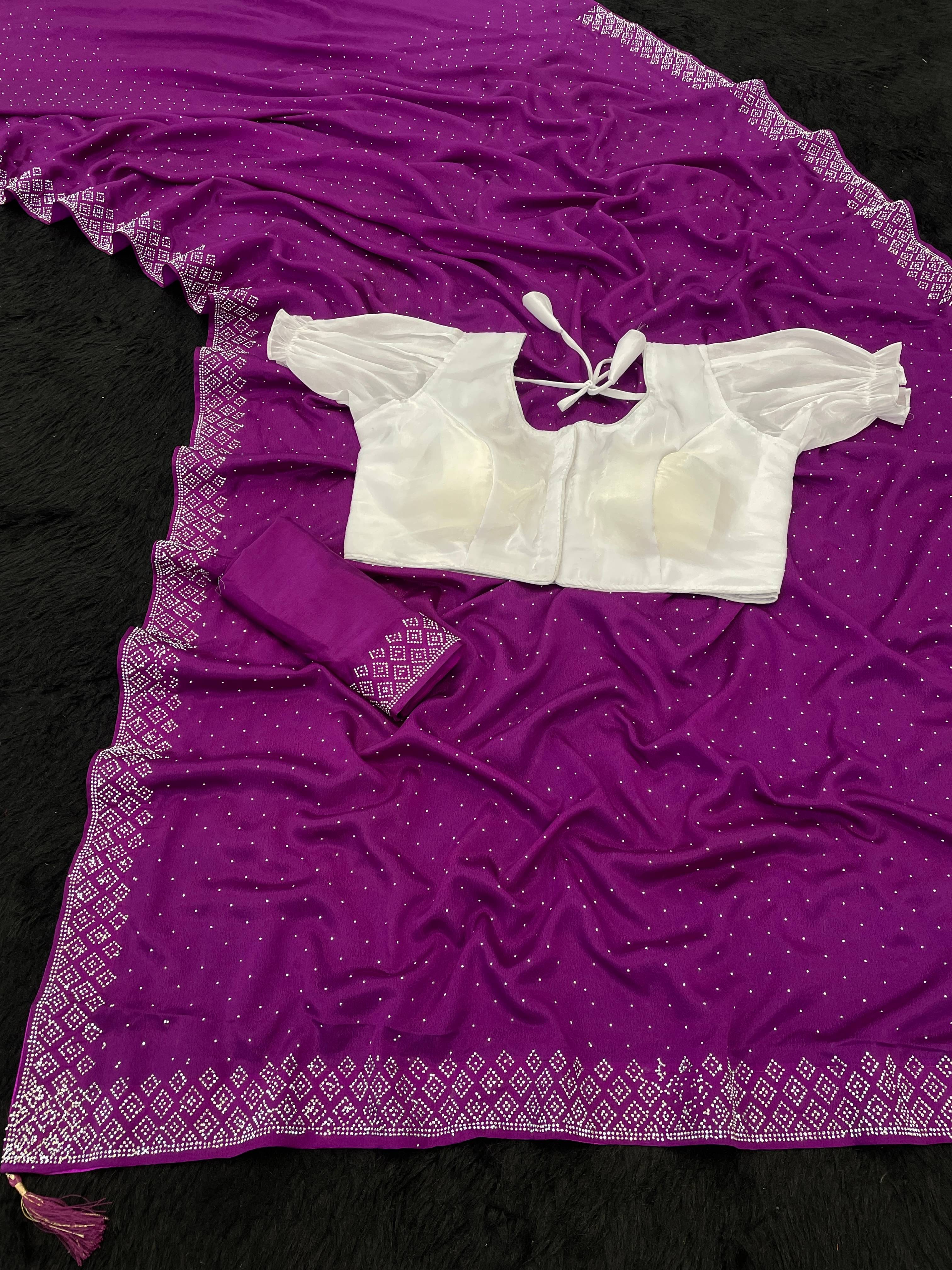     			Gullak Crepe Embellished Saree With Unstitched Blouse Piece ( Purple )