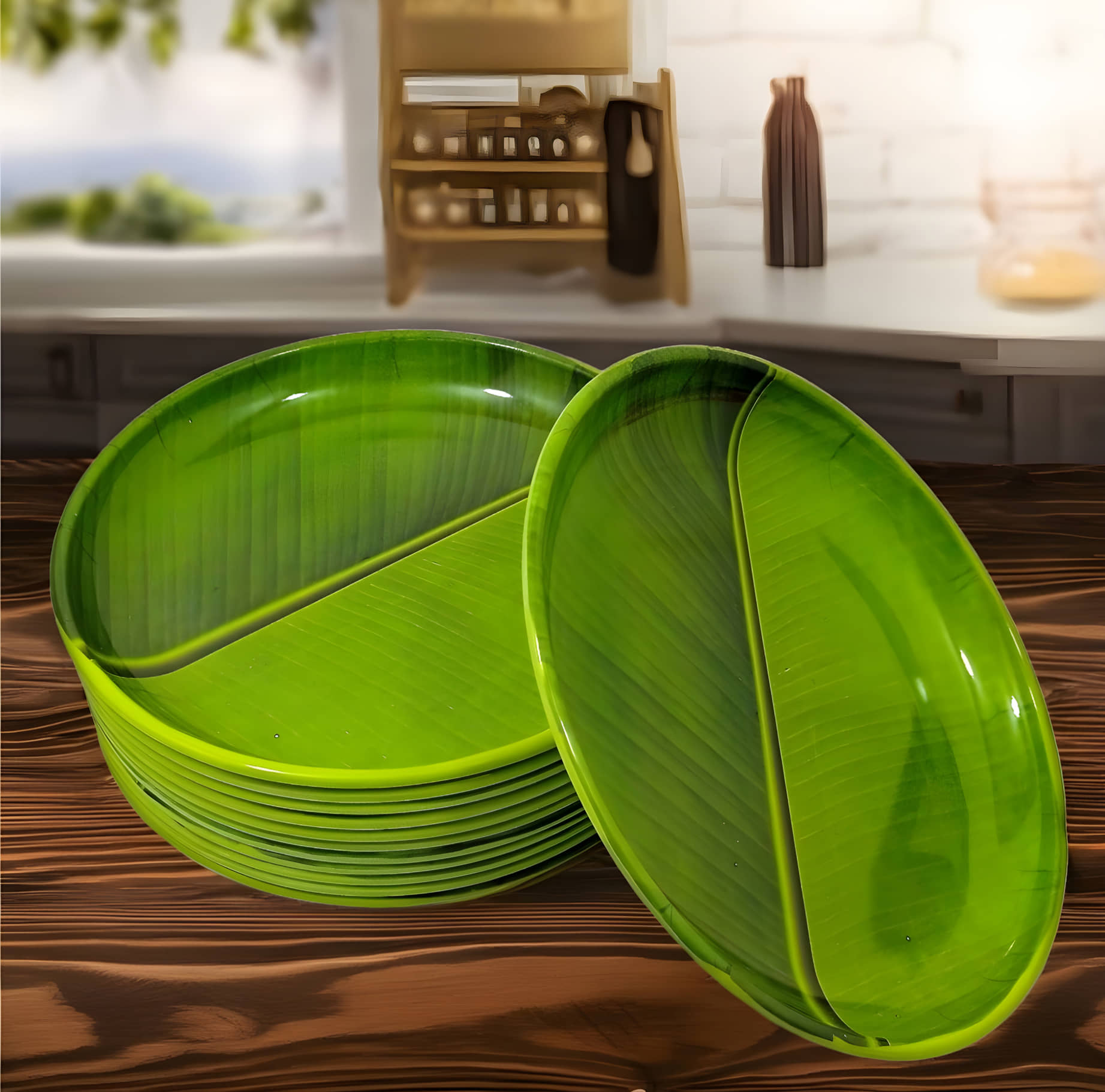 Inpro 12 Pcs Melamine Dark Green Half Plate