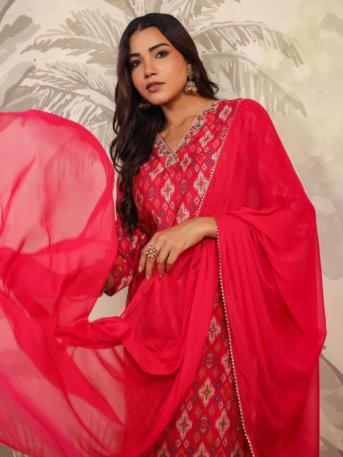 Janasya Chanderi Printed Kurti With Pants Women's Stitched Salwar Suit - Pink ( Pack of 1 ) Janasya Chanderi Printed Kurti With Pants Women's Stitched Salwar Suit - Pink ( Pack of 1 )