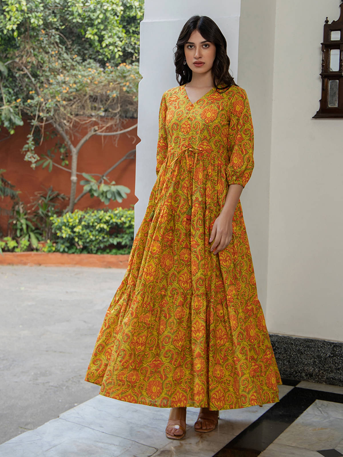     			Janasya Women Cotton Printed Fit & Flare Dress ( Green )