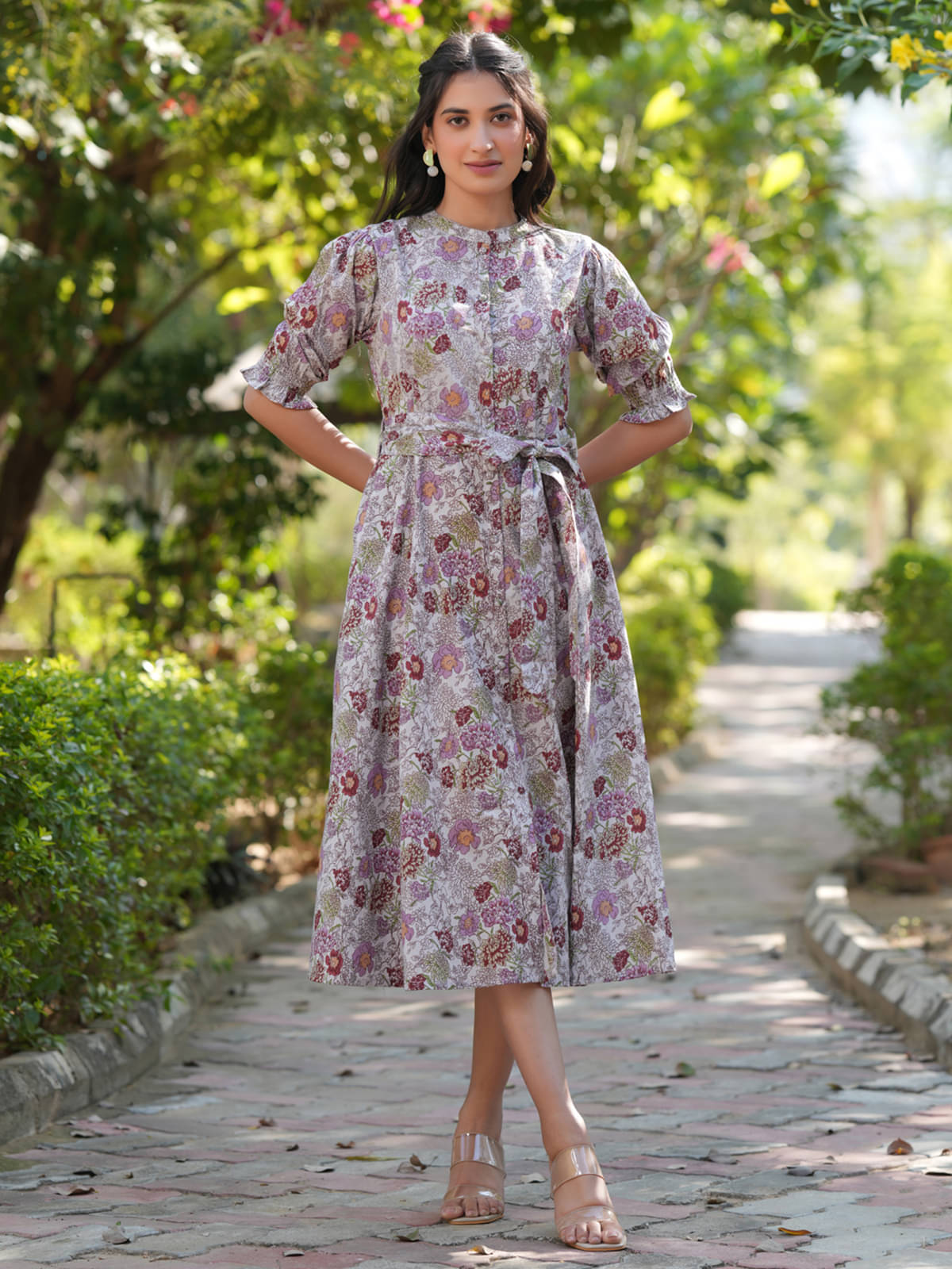     			Janasya Women Cotton Printed A-line Dress ( Grey )