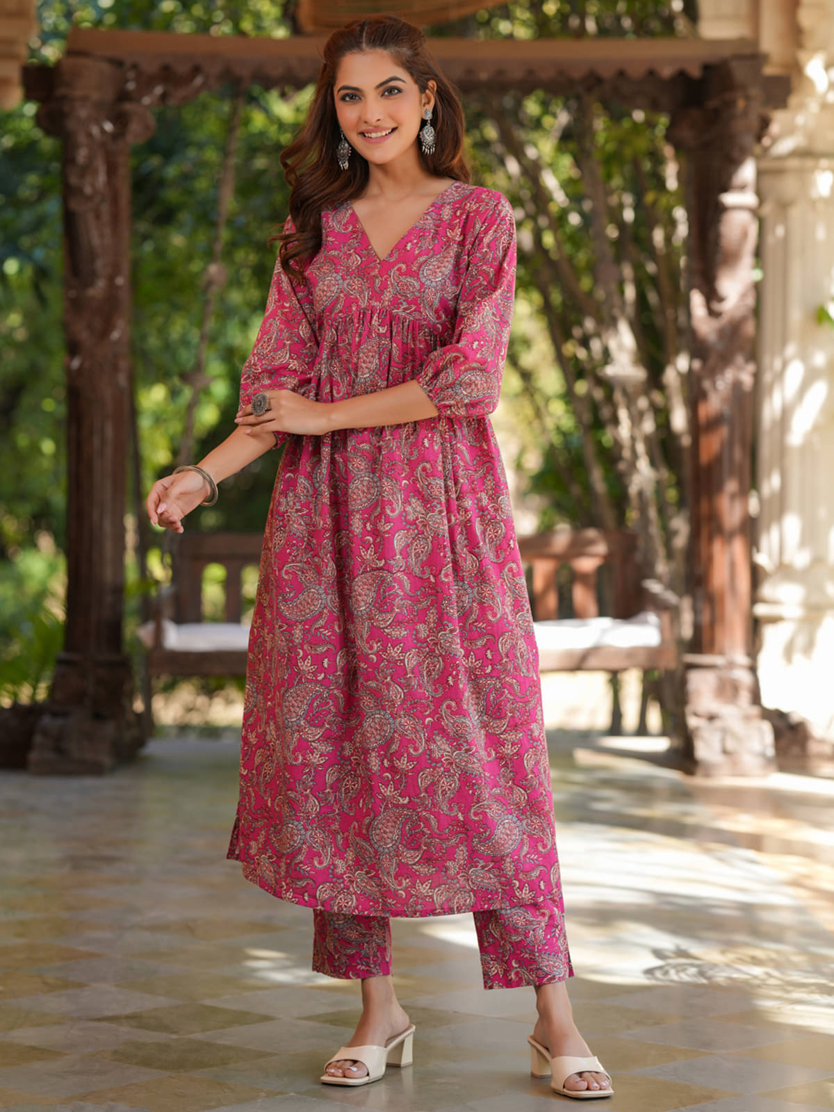 Janasya Cotton Printed Kurti With Pants Women's Stitched Salwar Suit - Pink ( Pack of 1 ) Janasya Cotton Printed Kurti With Pants Women's Stitched Salwar Suit - Pink ( Pack of 1 )