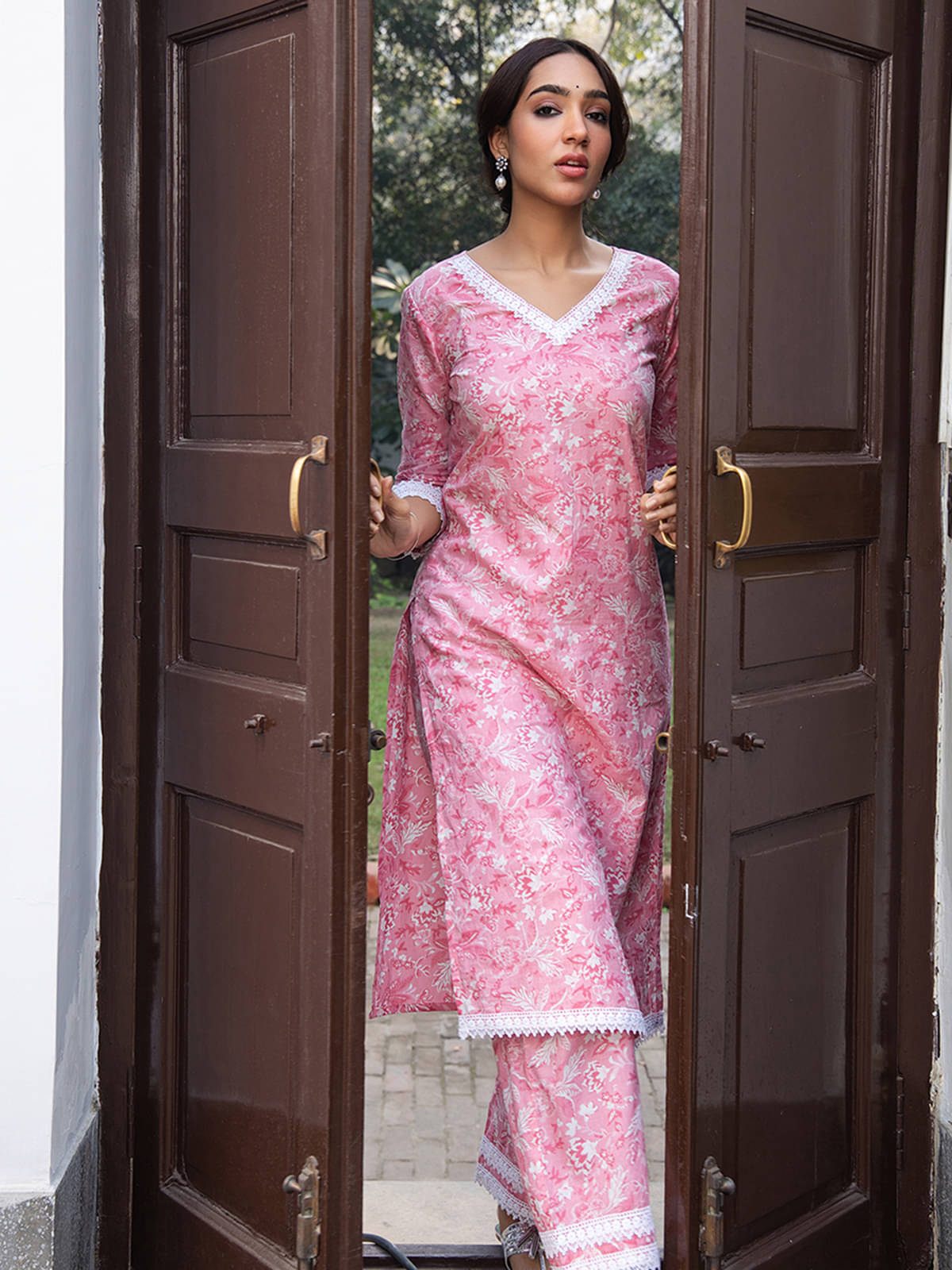 Janasya Cotton Printed Kurti With Pants Women's Stitched Salwar Suit - Pink ( Pack of 1 ) Janasya Cotton Printed Kurti With Pants Women's Stitched Salwar Suit - Pink ( Pack of 1 )