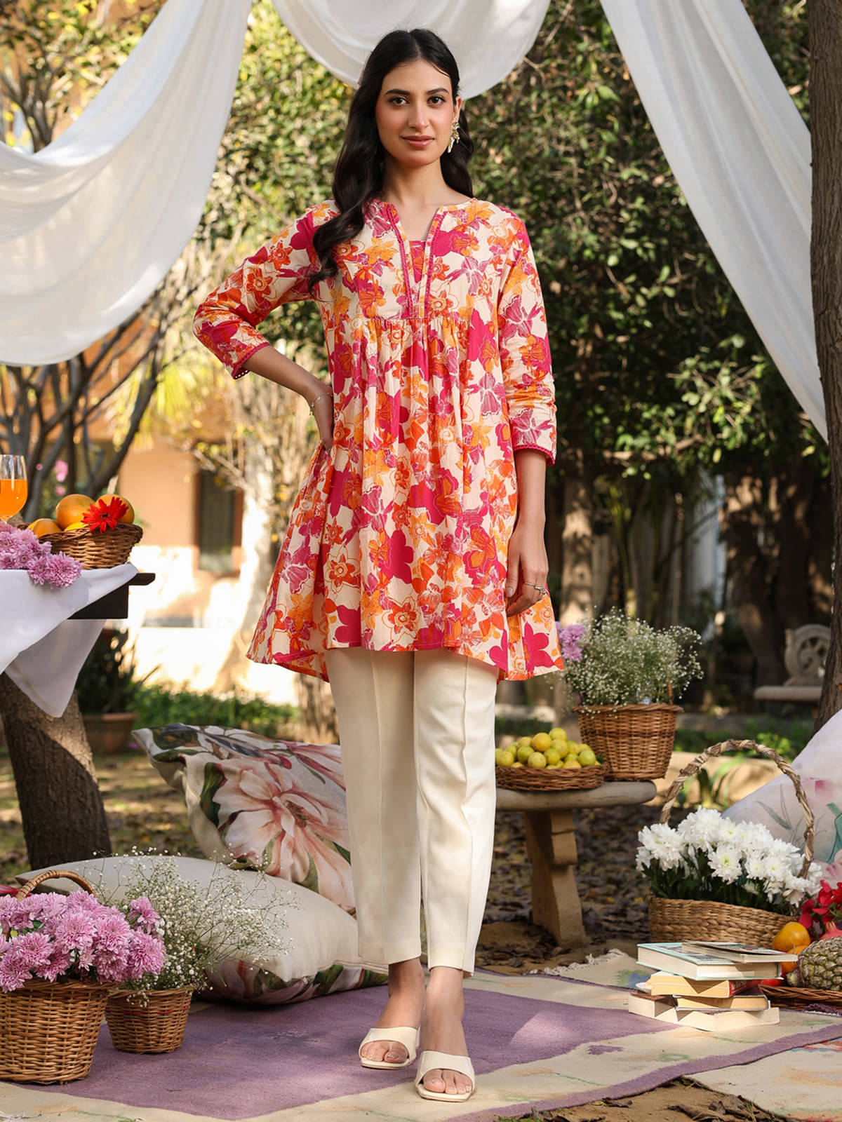 Janasya Women's Cotton Tunic ( Cream ) Janasya Women's Cotton Tunic ( Cream )