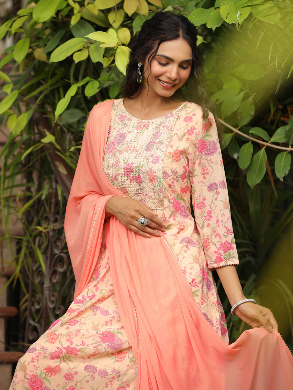 Janasya Georgette Printed Kurti With Palazzo Women's Stitched Salwar Suit - Peach ( Pack of 1 ) Janasya Georgette Printed Kurti With Palazzo Women's Stitched Salwar Suit - Peach ( Pack of 1 )