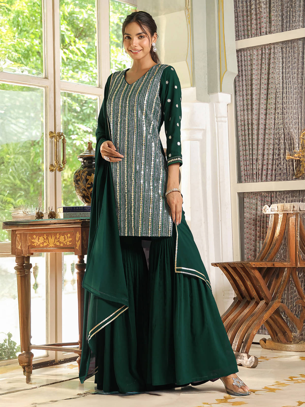 Janasya Georgette Solid Kurti With Sharara And Gharara Women's Stitched Salwar Suit - Green ( Pack of 1 )     			Janasya Georgette Solid Kurti With Sharara And Gharara Women's Stitched Salwar Suit - Green ( Pack of 1 )