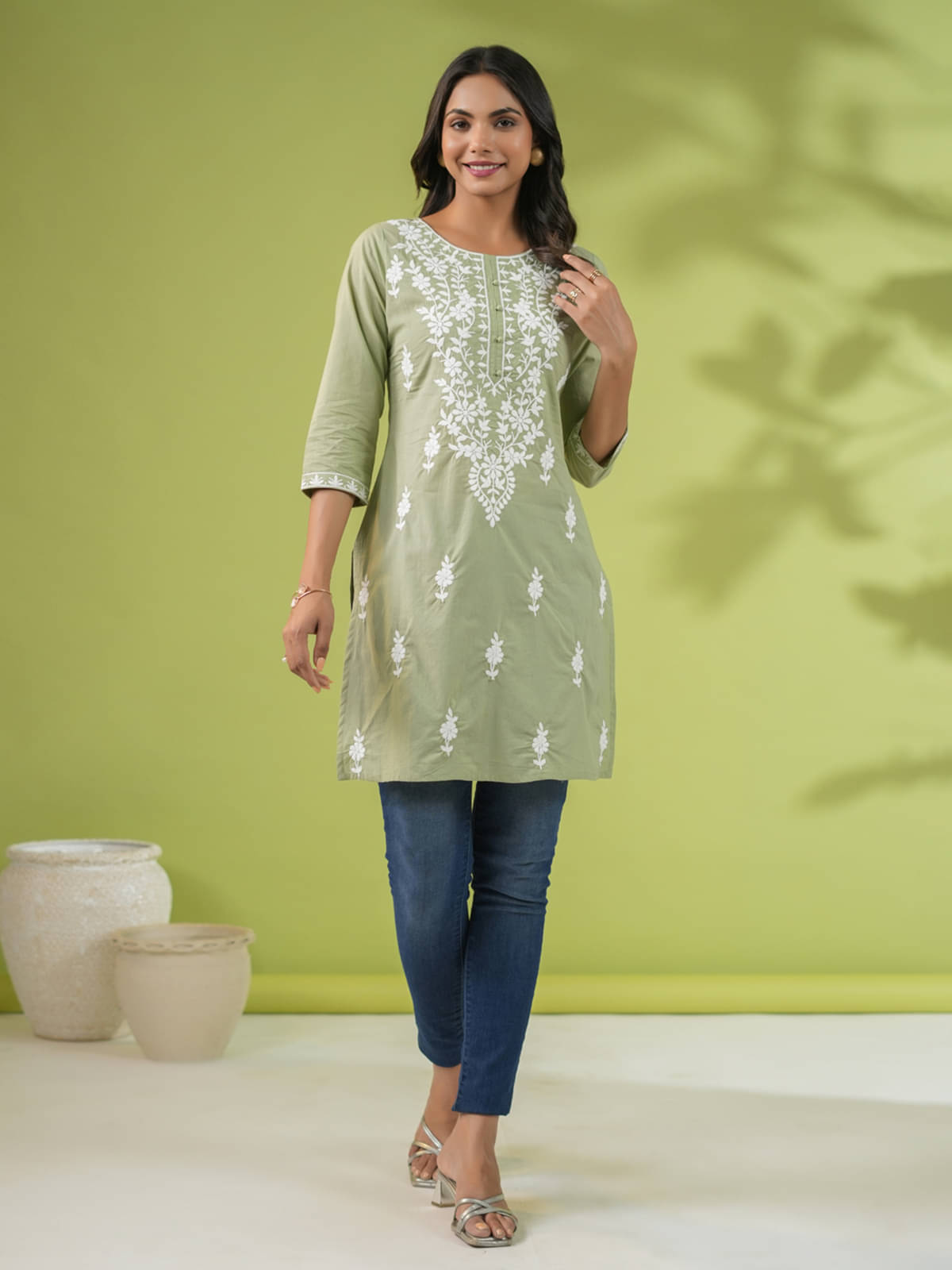     			Janasya Women's Cotton Tunic ( Green )