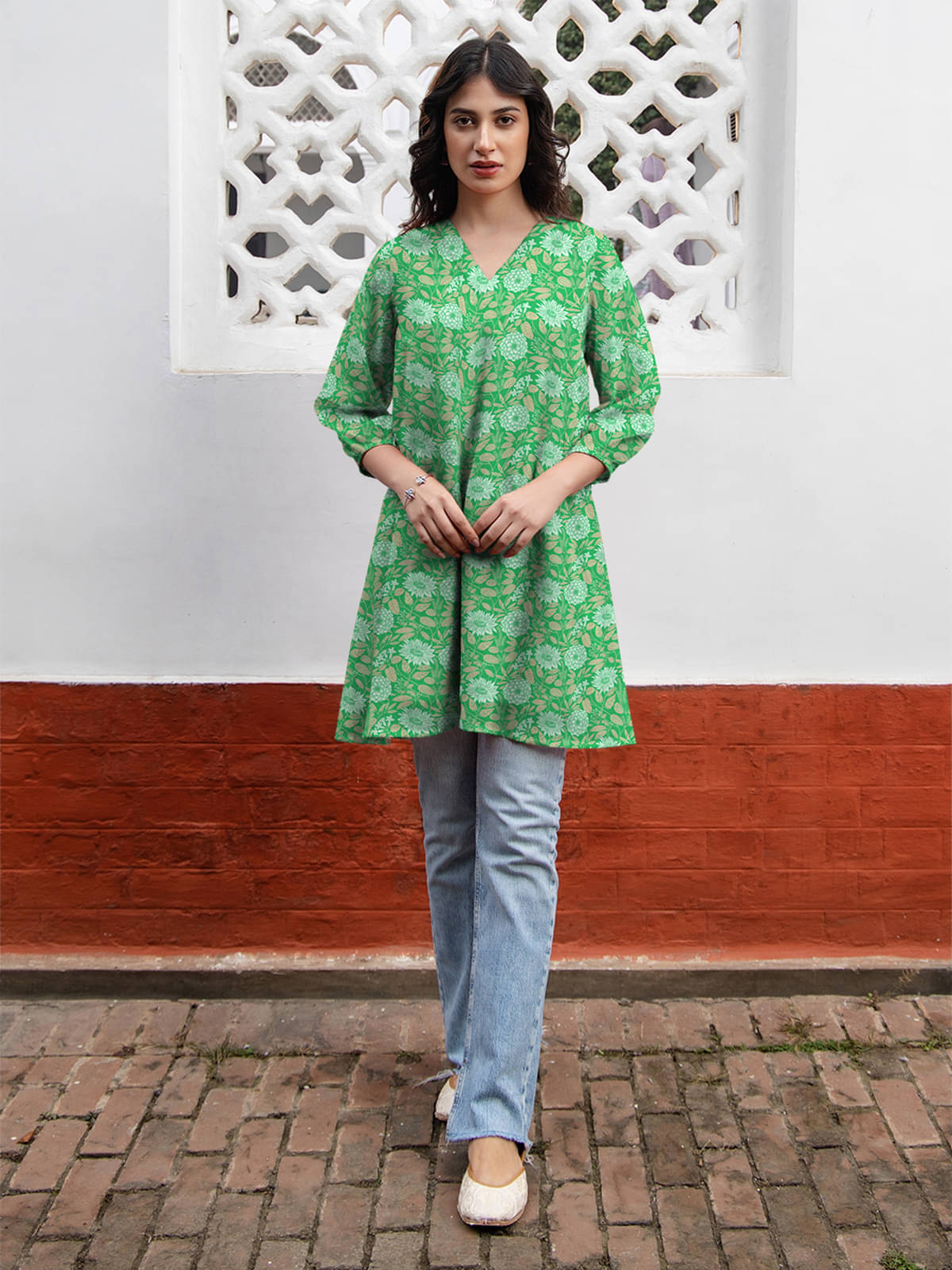     			Janasya Women's Georgette Tunic ( Green )