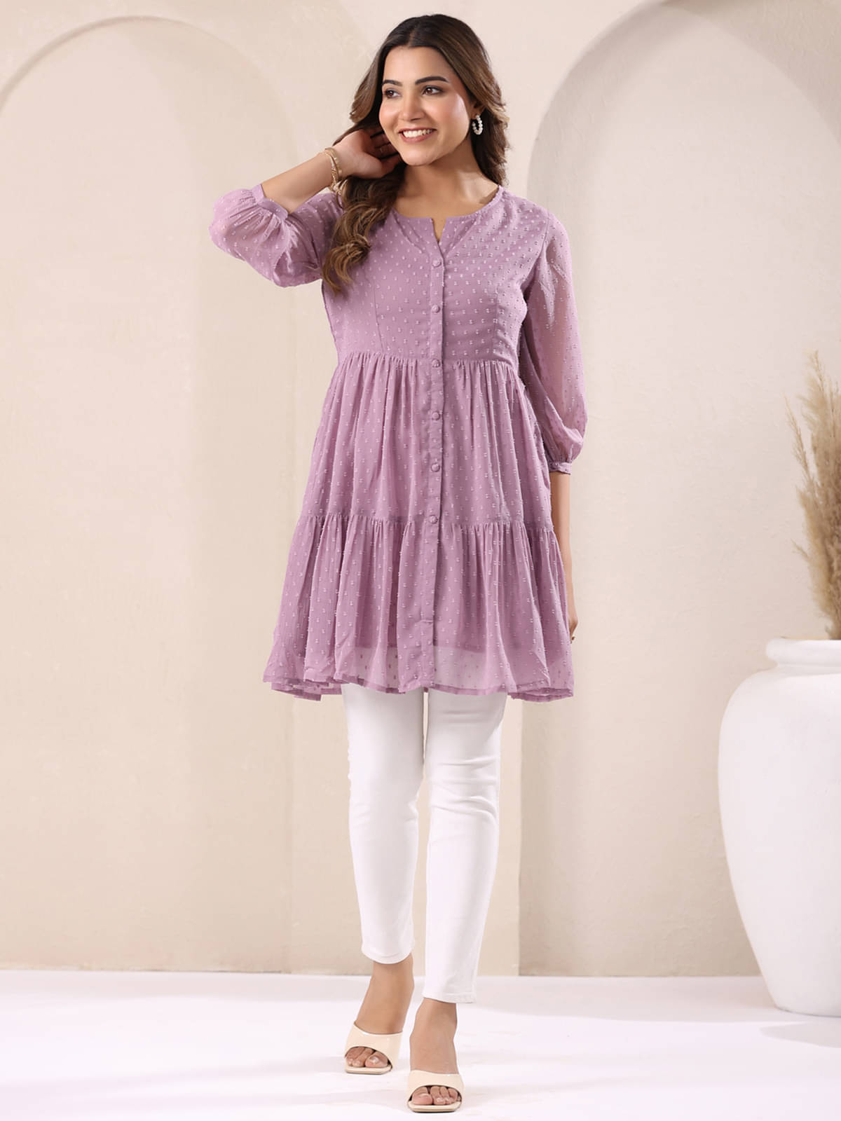 Janasya Women's Chiffon Tunic ( Lavender ) Janasya Women's Chiffon Tunic ( Lavender )