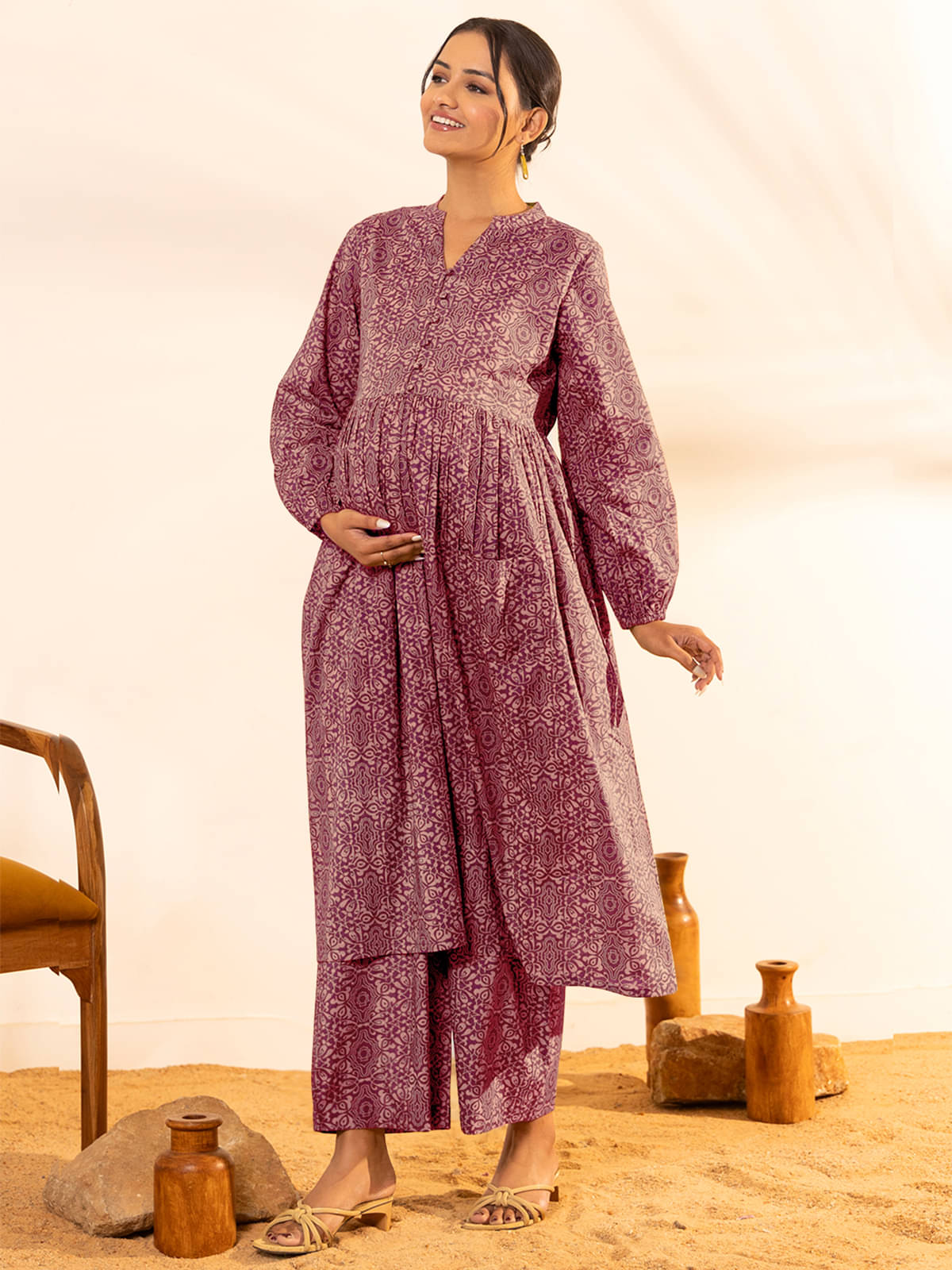     			Janasya Pink Cotton Maternity Kurta Suit Set Single